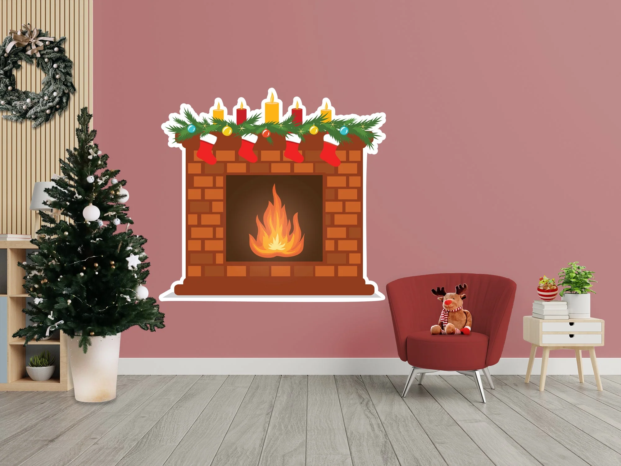 Christmas: Fireplace Icon - Removable Adhesive Decal - Image 4