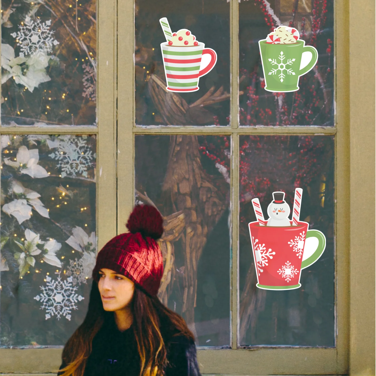 Christmas: Hot Chocolate Window Clings - Removable Window Static Decal