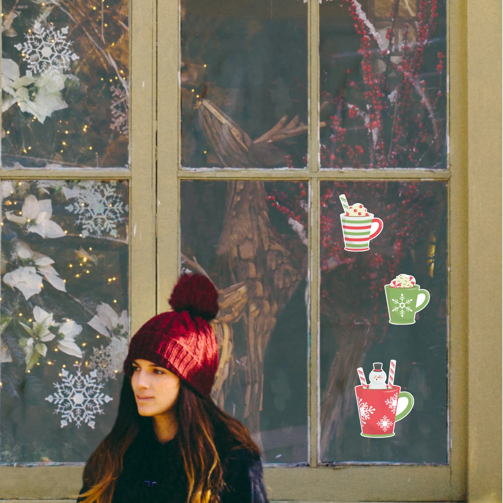 Christmas: Hot Chocolate Window Clings - Removable Window Static Decal - Image 2