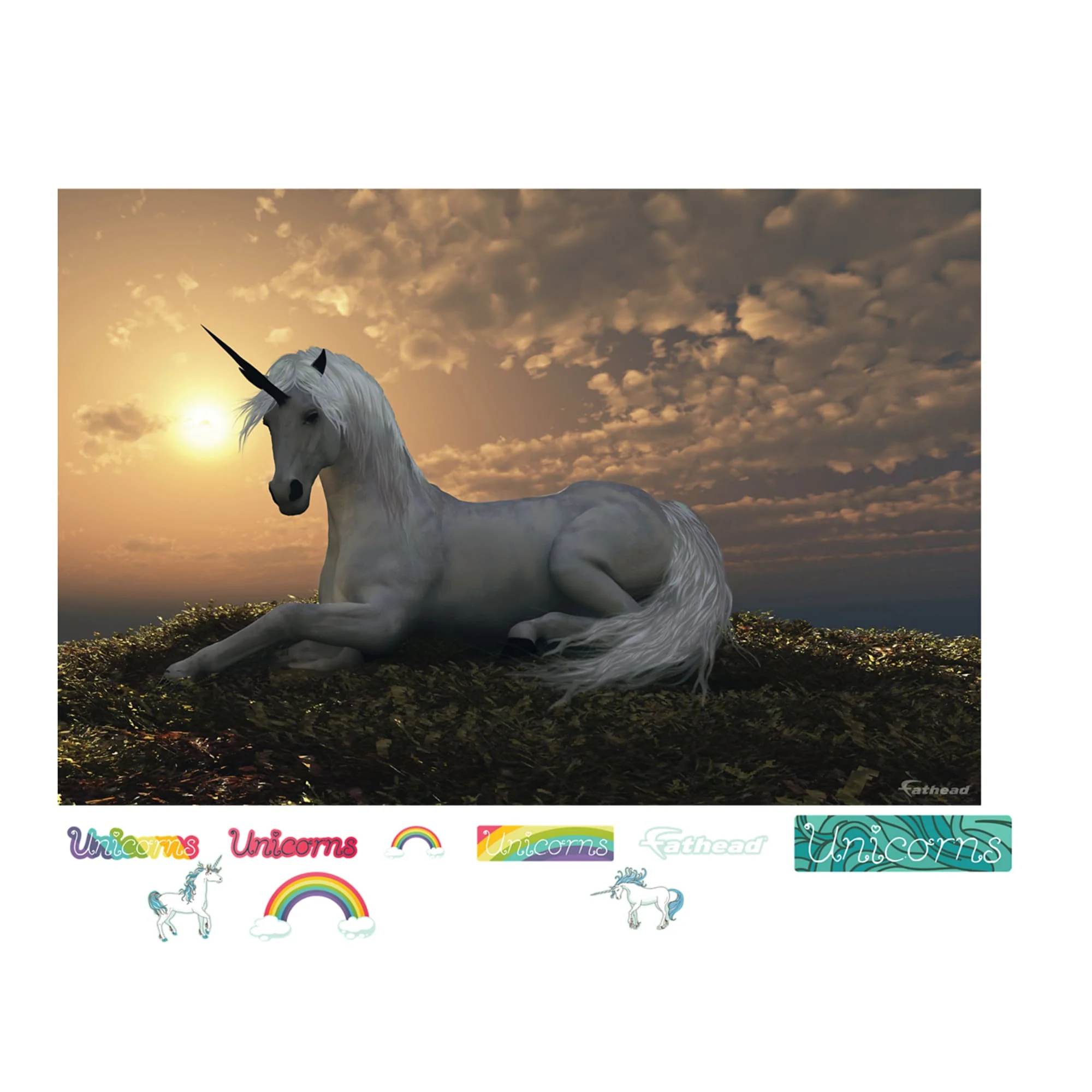 Magical Creatures: Unicorn At Dusk Mural - Removable Wall Adhesive Decal