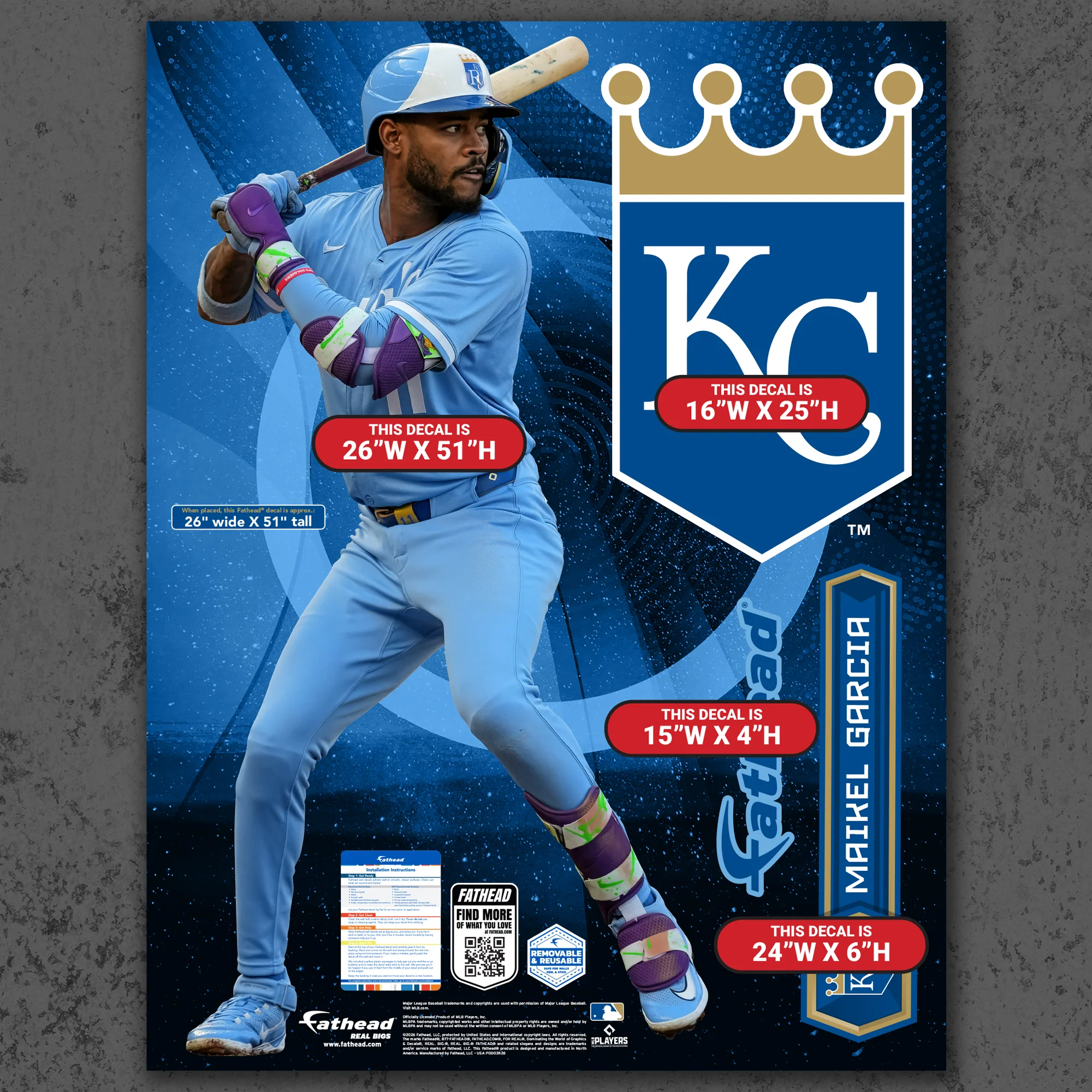 Maikel Garcia - RealBig Collection - Official MLB - Kansas City Royals - Reusable Vinyl Wall Decals - Image 6