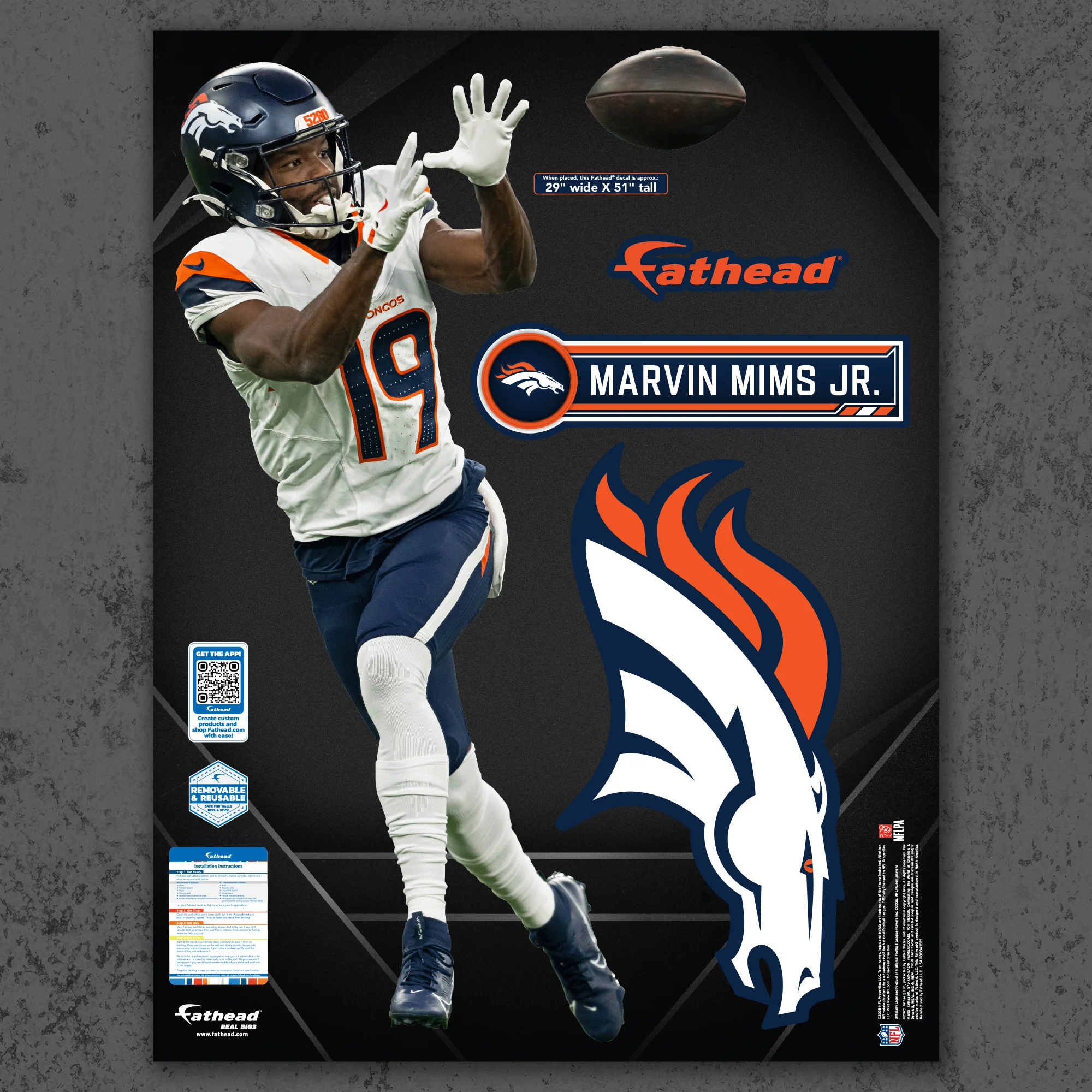Marvin Mims Jr. - RealBig Collection - Official NFL - Denver Broncos - Reusable Vinyl Wall Decals - Image 5