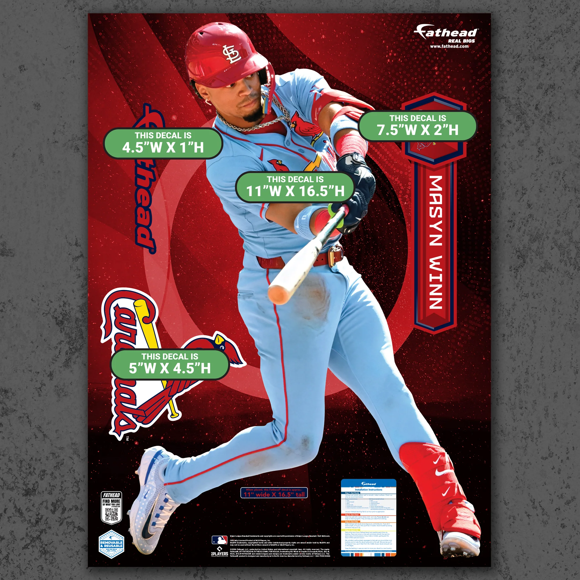 Masyn Winn - RealBig Collection - Official MLB - St. Louis Cardinals - Reusable Vinyl Wall Decals - Image 8