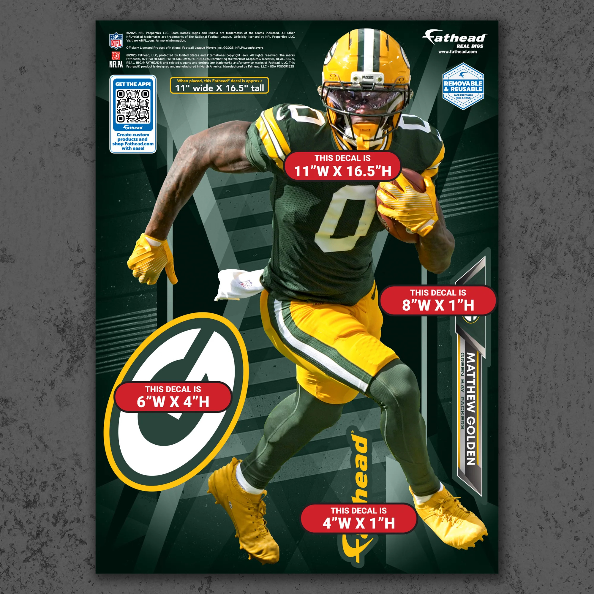 Matthew Golden - RealBig Collection - Official NFL - Green Bay Packers - Reusable Vinyl Wall Decals - Image 8