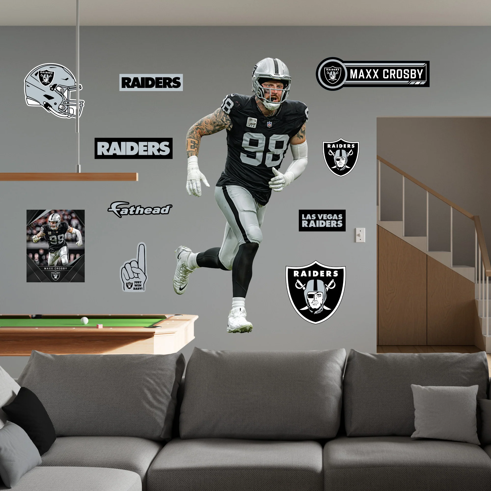 Maxx Crosby - RealBig Silver & Black Surge Collection - Official NFL - Las Vegas Raiders - Reusable Vinyl Wall Decals - Image 3