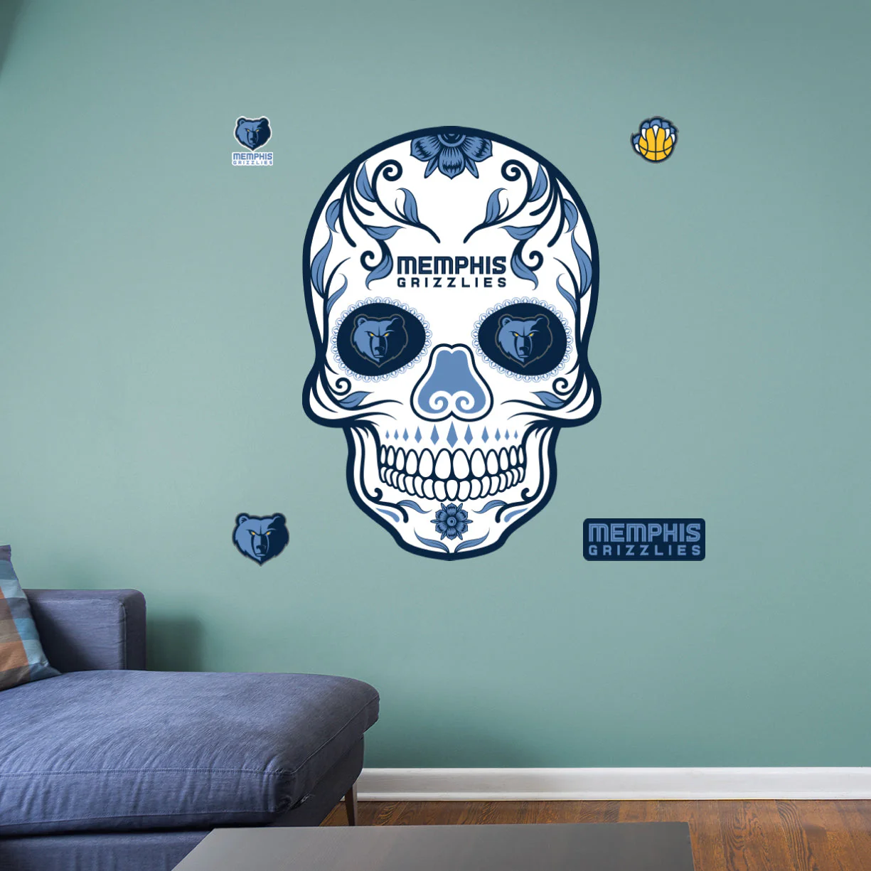 Memphis Grizzlies - RealBig Sugar Skull Collection - Official NBA - Reusable Vinyl Wall Decals - Image 4