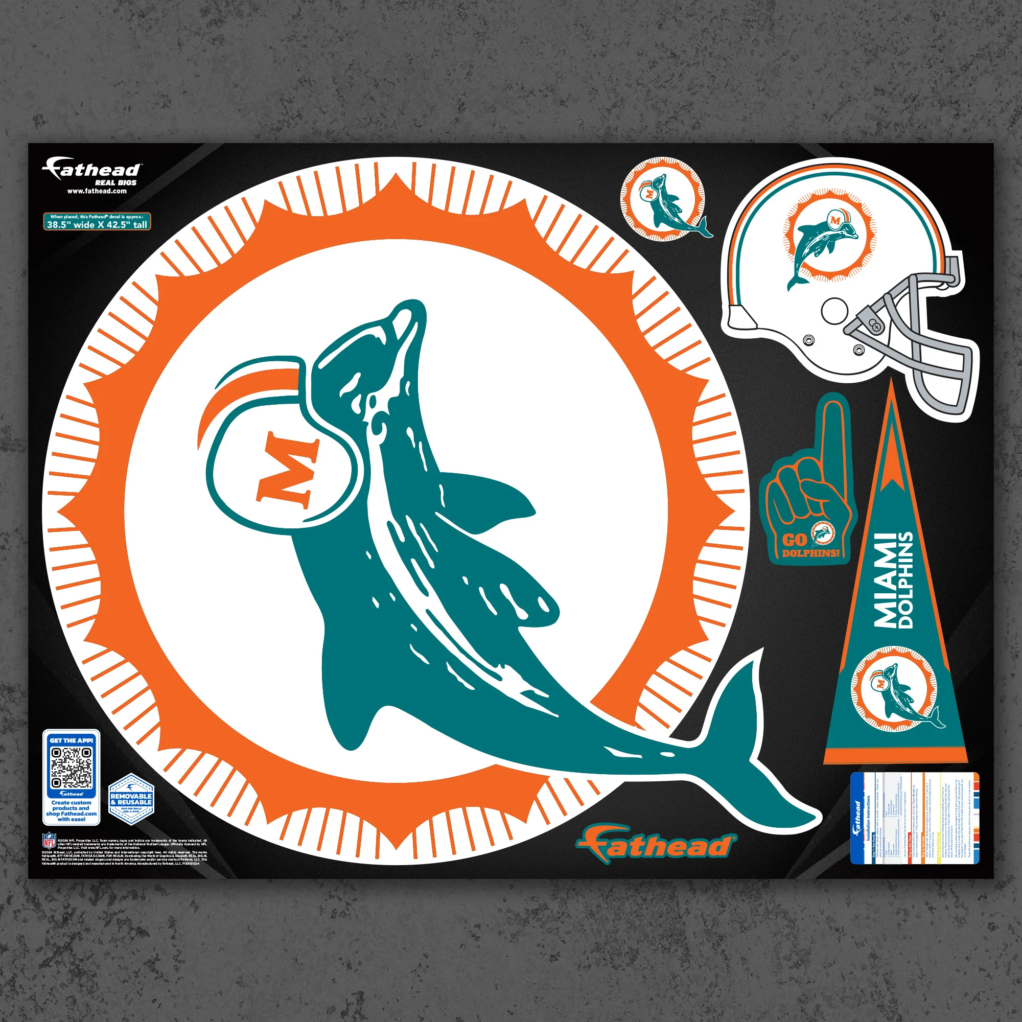 Miami Dolphins Original - RealBig Classic Logo Collection - Official NFL - Reusable Vinyl Wall Decals - Image 2