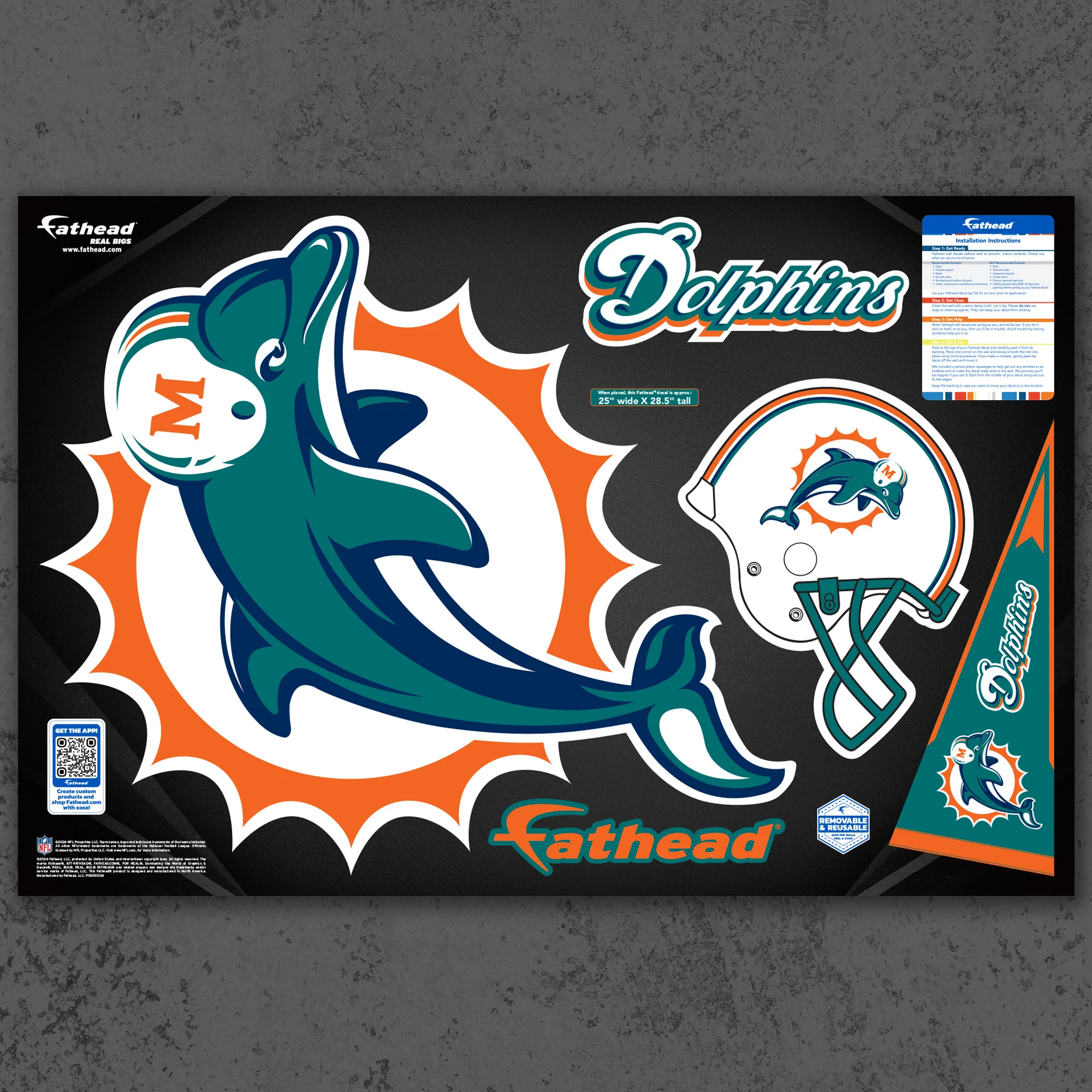 Miami Dolphins - RealBig Classic Logo Collection - Official NFL - Reusable Vinyl Wall Decals - Image 5