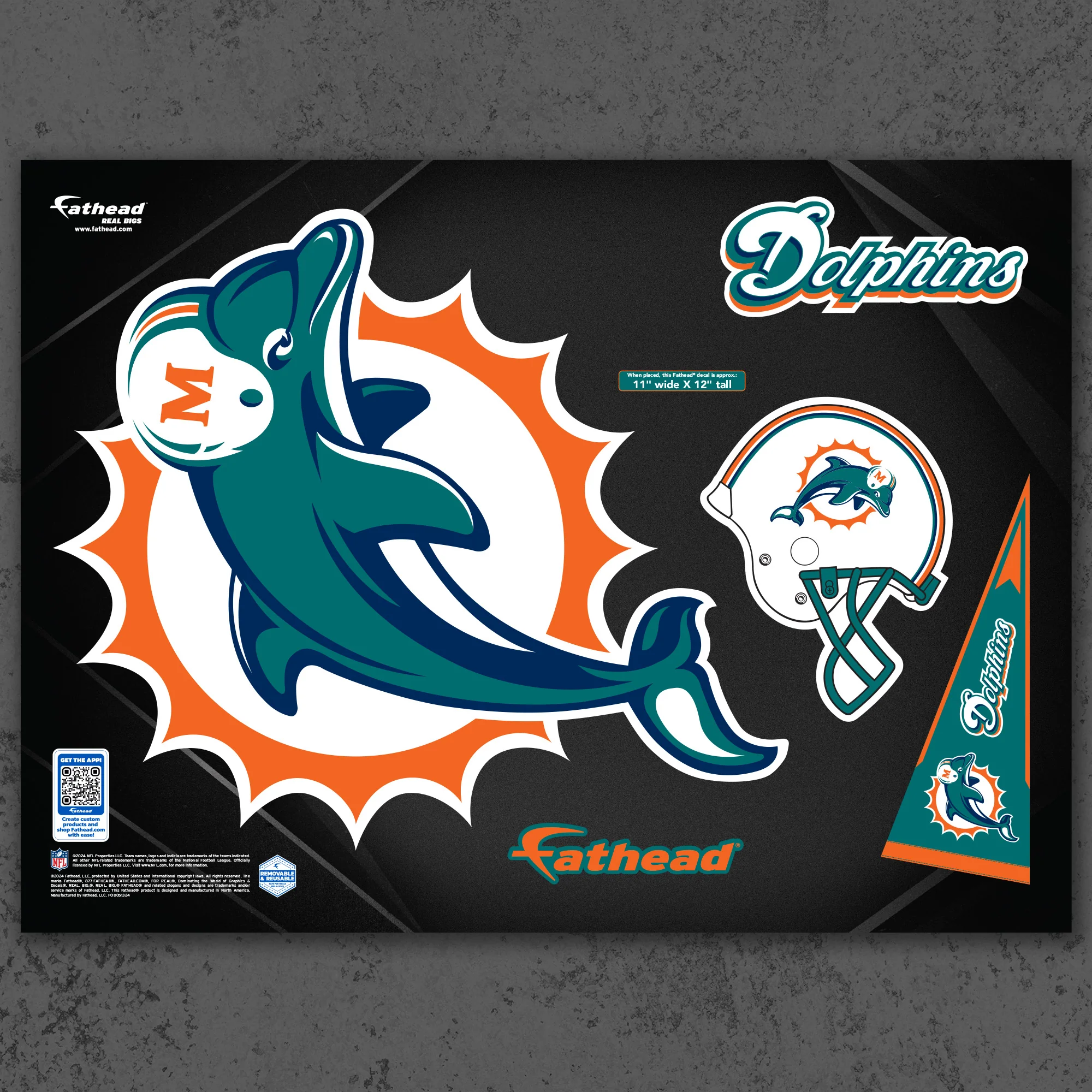 Miami Dolphins - RealBig Classic Logo Collection - Official NFL - Reusable Vinyl Wall Decals - Image 7
