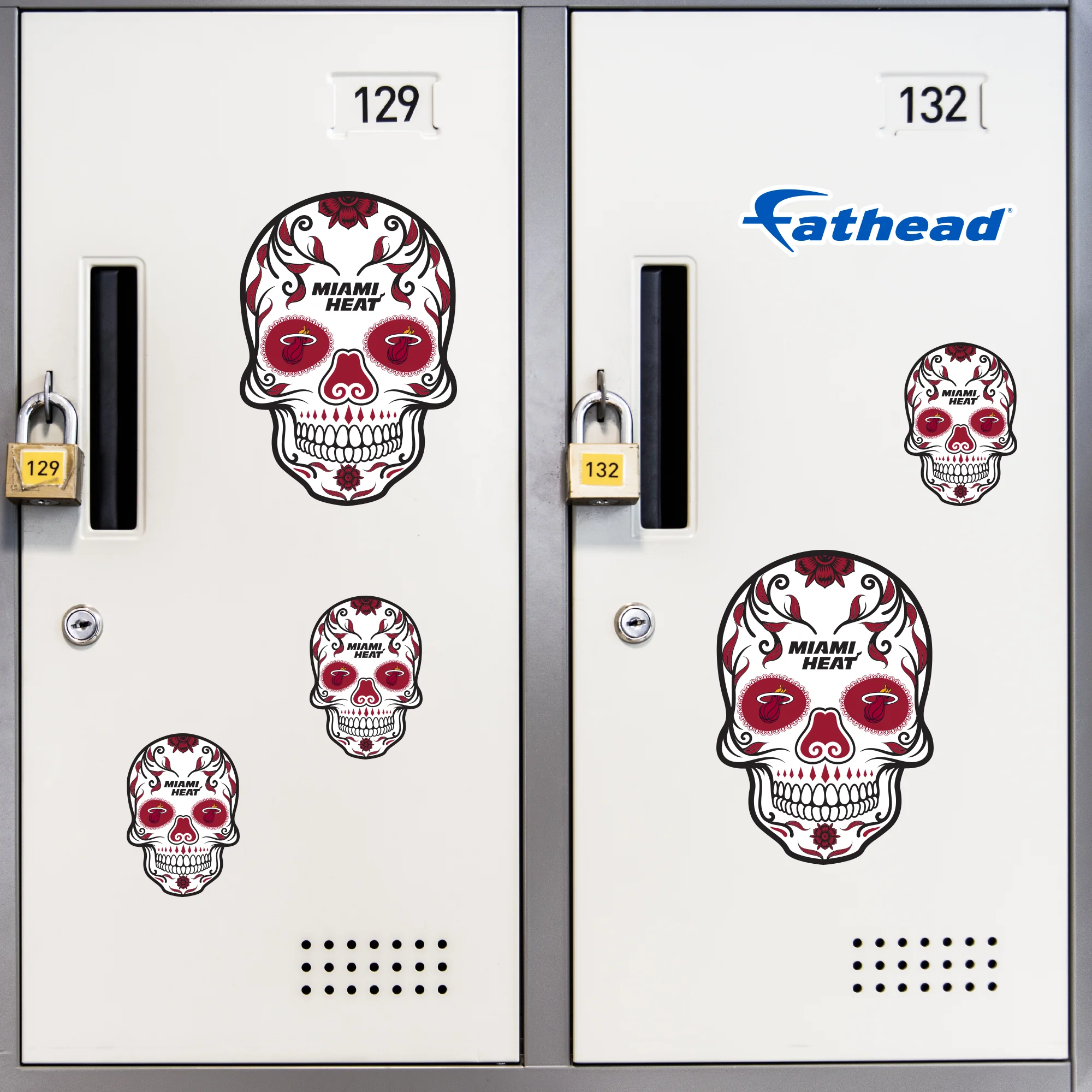 Miami Heat - 5 Sugar Skull Logo Minis (Mixed Sizes) - Official NBA - Reusable Vinyl Decals - Image 2