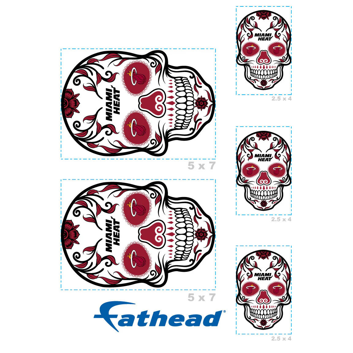Miami Heat - 5 Sugar Skull Logo Minis (Mixed Sizes) - Official NBA - Reusable Vinyl Decals - Image 4