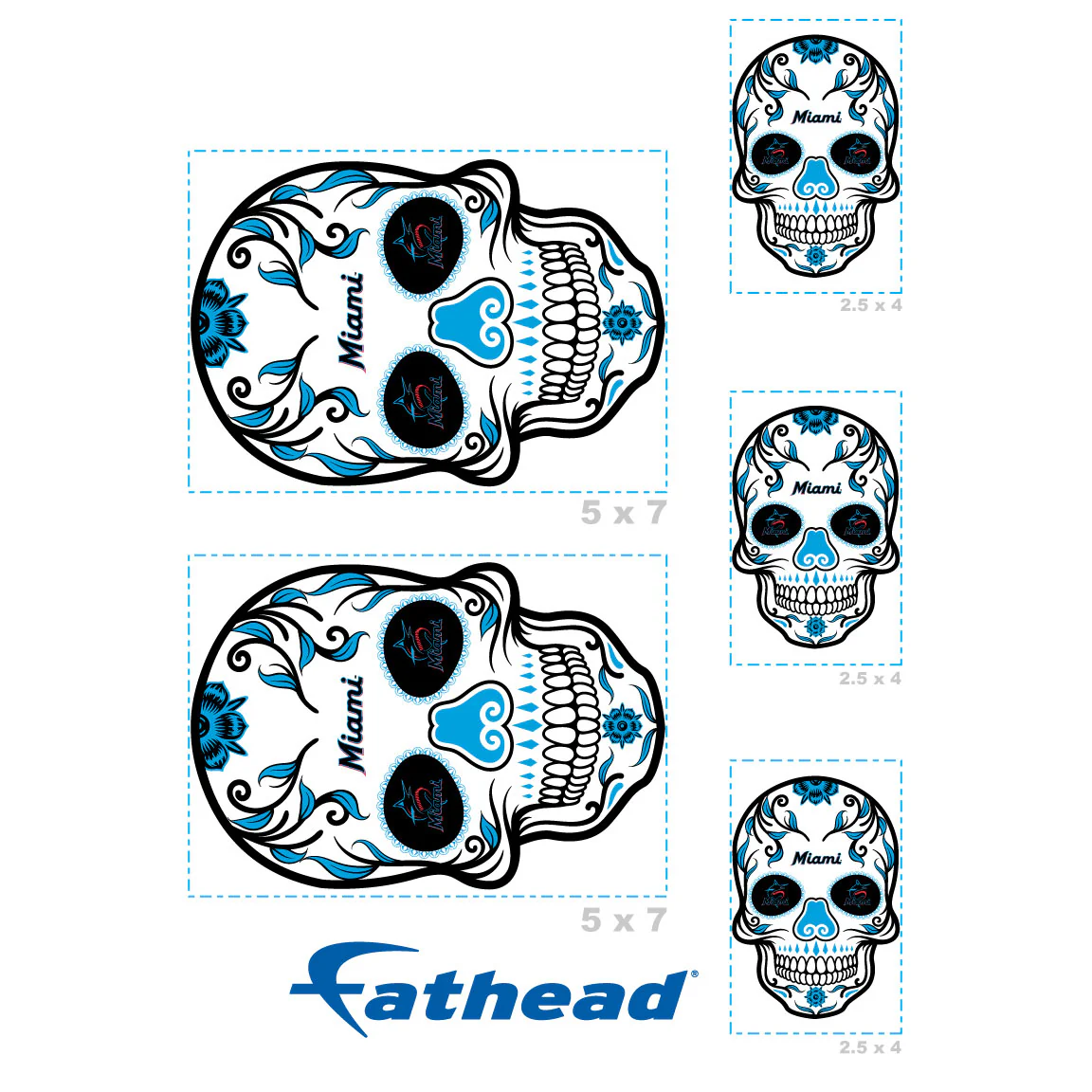 Miami Marlins - 5 Sugar Skull Logo Minis (Mixed Sizes) - Official MLB - Reusable Vinyl Decals - Image 4