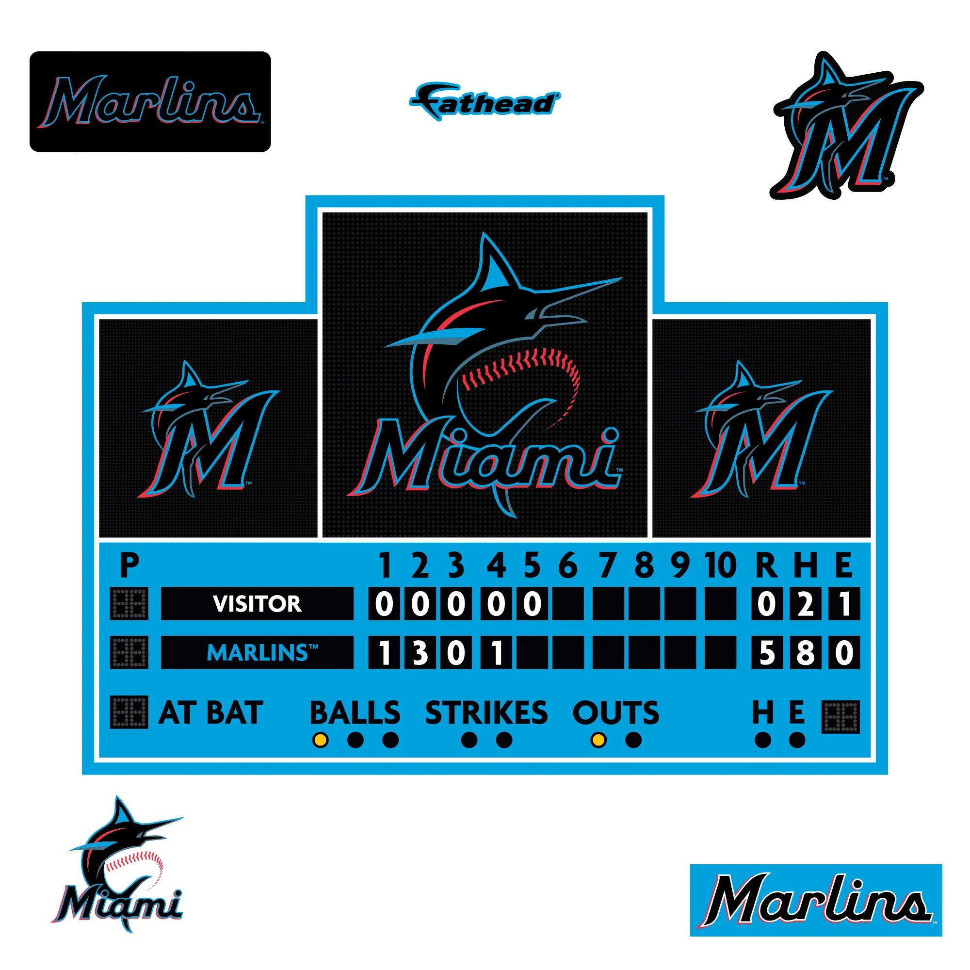 Miami Marlins - RealBig Scoreboard Collection - Official MLB - Reusable Vinyl Wall Decals - Image 2