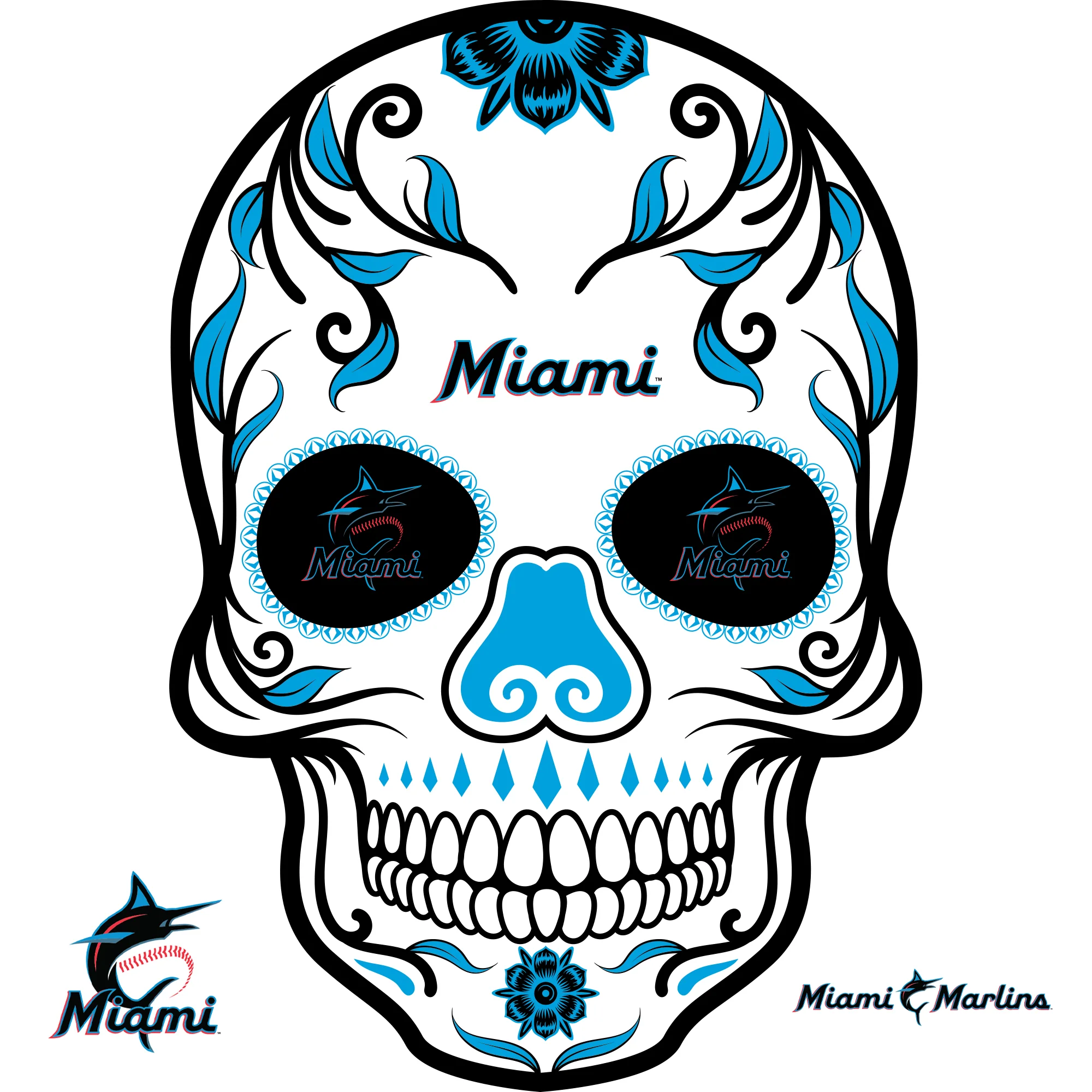 Miami Marlins - RealBig Sugar Skull Collection - Official MLB - Reusable Vinyl Wall Decals - Image 3