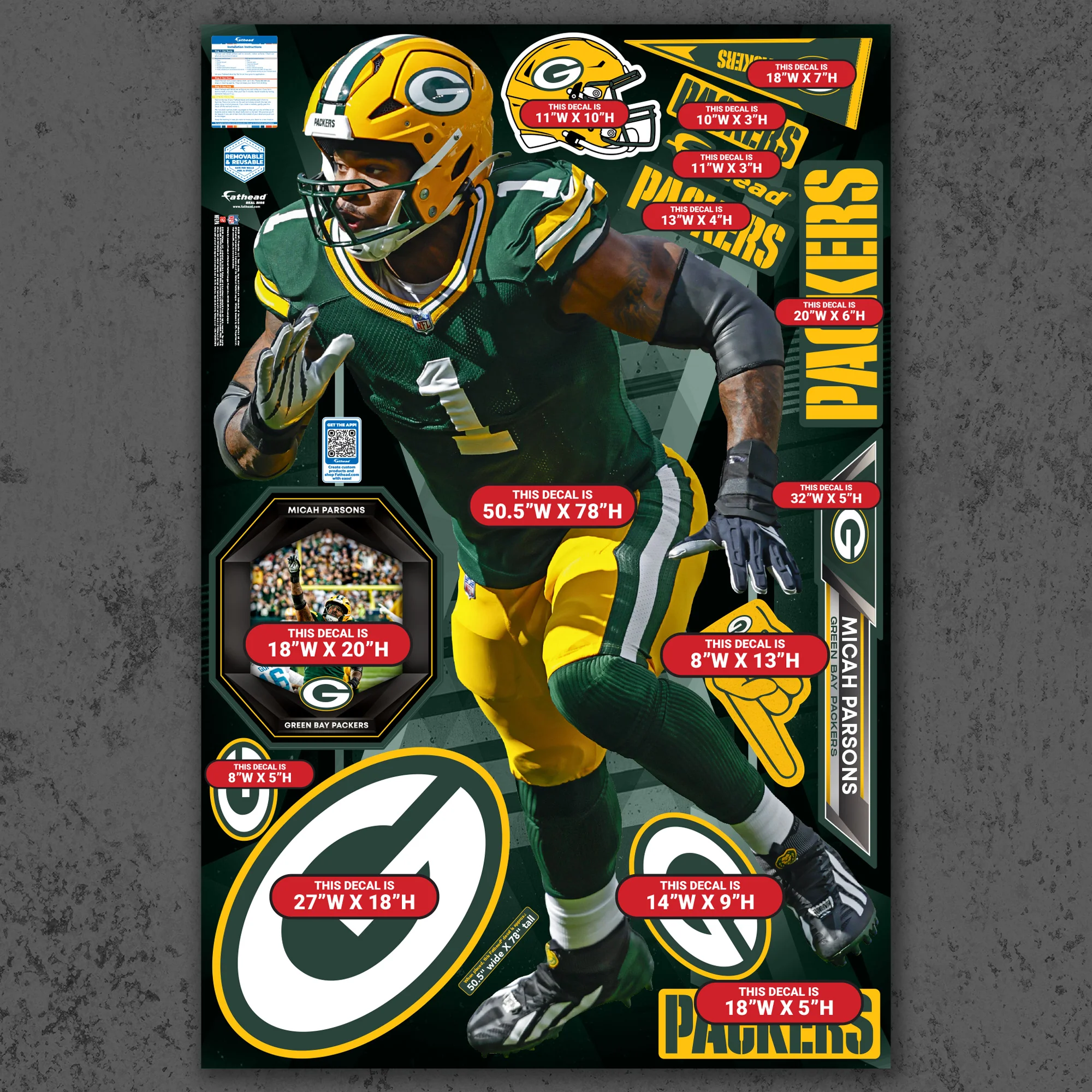 Micah Parsons - RealBig Collection - Official NFL - Green Bay Packers - Reusable Vinyl Wall Decals - Image 4