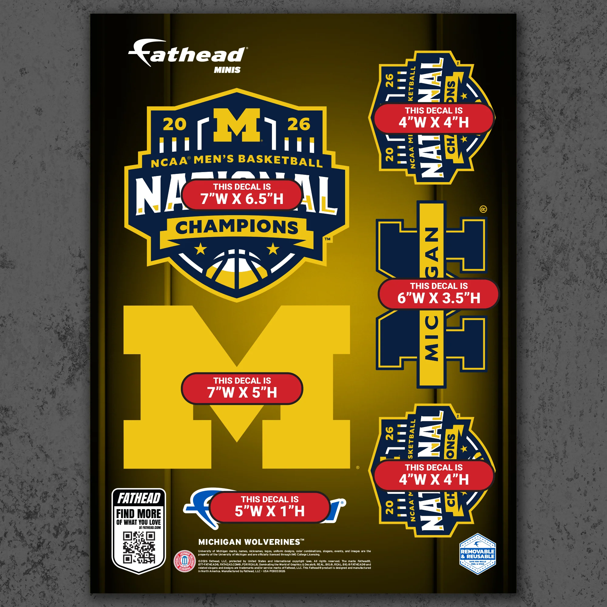 Michigan Wolverines - 5 Logo Minis (Mixed Sizes) - Official NCAA - 2026 Men's Basketball National Champions - Reusable Vinyl Decals - Image 4