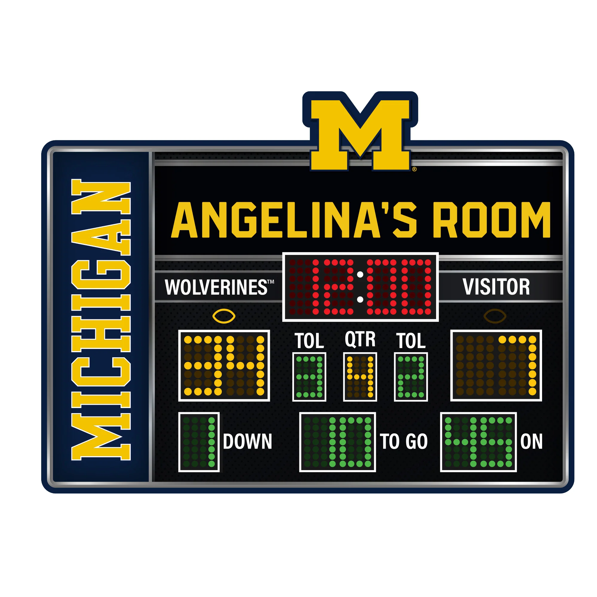 Michigan Wolverines - Football Scoreboard Graphic - With Personalized Name - Official NCAA - Vinyl Transfer Decal