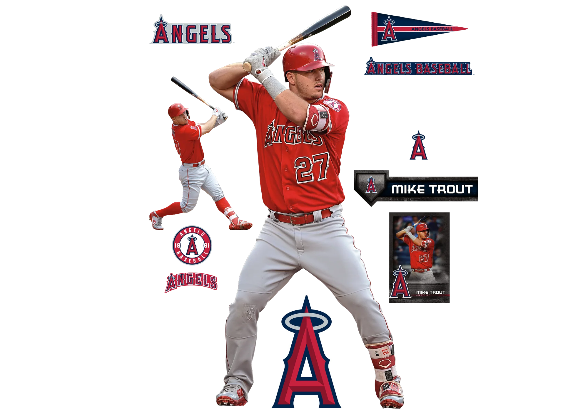 Mike Trout - RealBig At Bat Collection - Official MLB - Los Angeles Angels - Reusable Vinyl Wall Decals - Image 2