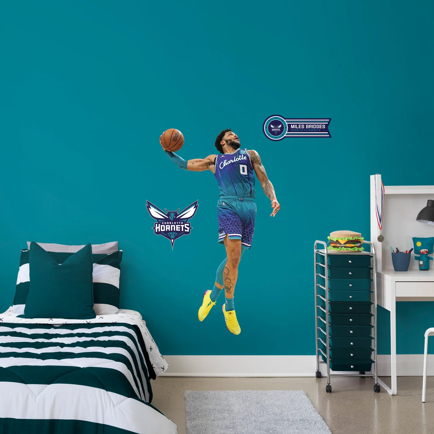 Miles Bridges Dunk - RealBig Collection - Official NBA - Charlotte Hornets - Reusable Vinyl Wall Decals - Image 3
