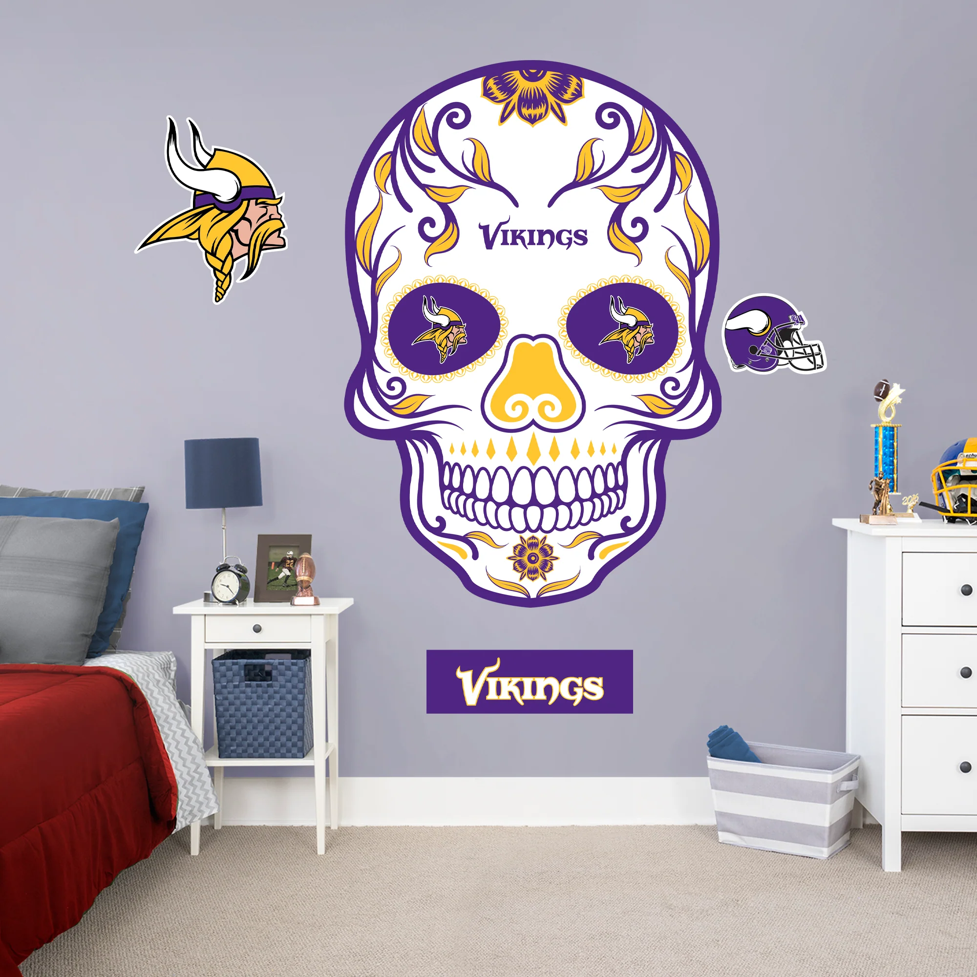 Minnesota Vikings - RealBig Skull Collection - Official NFL - Reusable Vinyl Wall Decals - Image 2