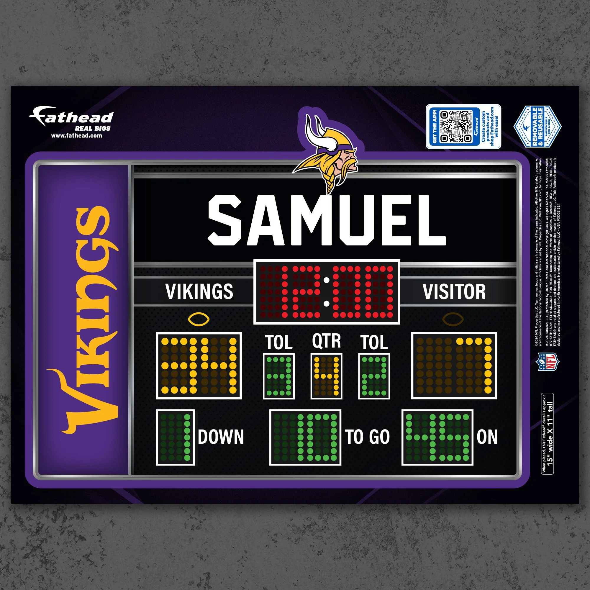 Minnesota Vikings - Scoreboard Graphic - With Personalized Name - Official NFL - Reusable Vinyl Wall Decals - Image 7