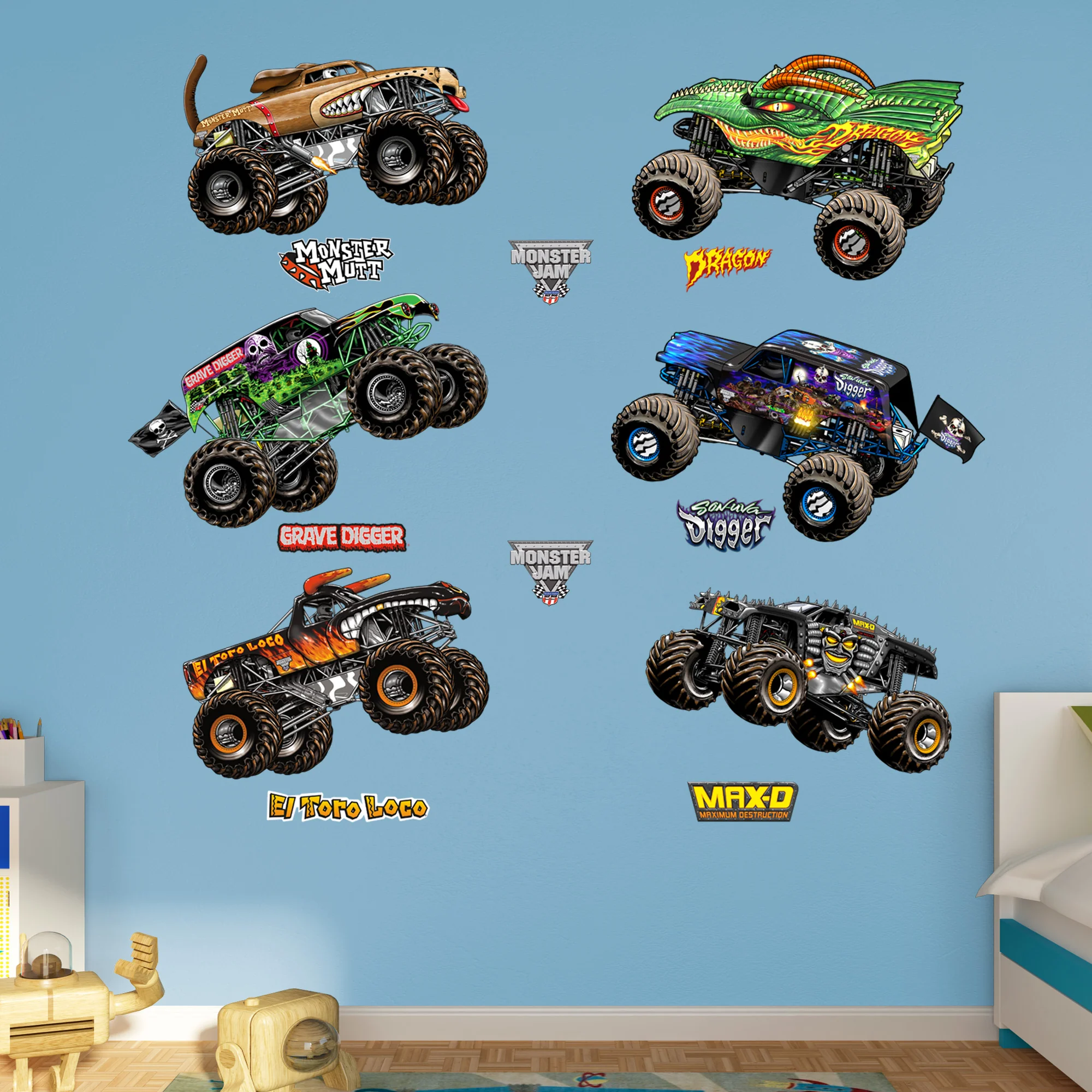 Monster Jam - RealBig Cartoon Trucks Collection - Official Monster Jam - Reusable Vinyl Wall Decals - Image 2