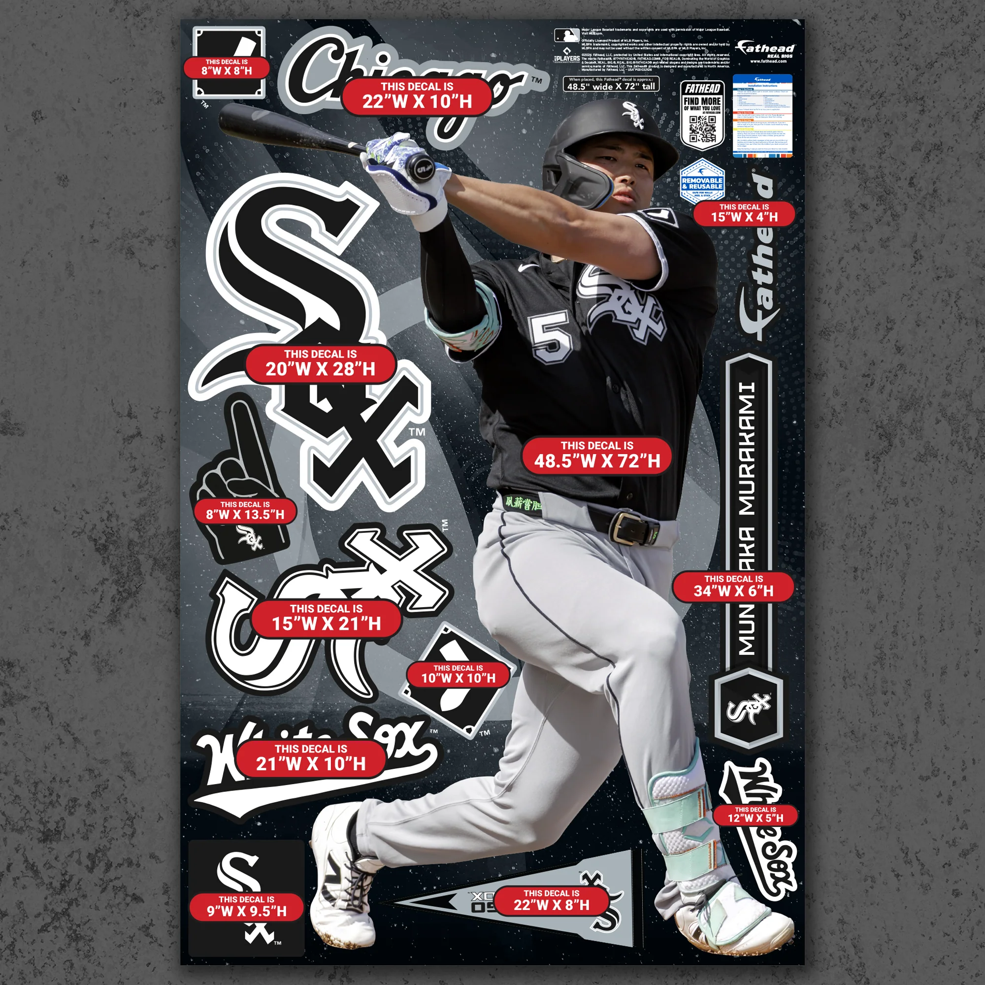 Munetaka Murakami - RealBig Collection - Official MLB - Chicago White Sox - Reusable Vinyl Wall Decals - Image 4