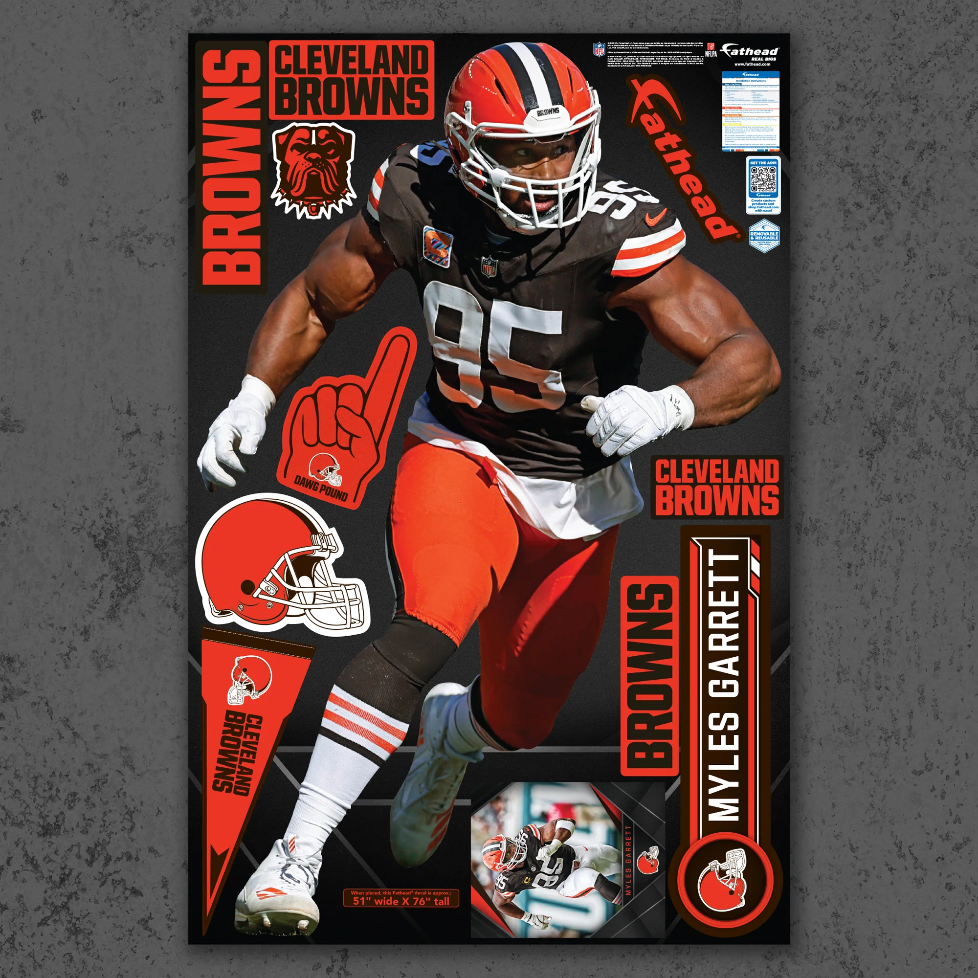 Myles Garrett - RealBig Collection - Official NFL - Cleveland Browns - Reusable Vinyl Wall Decals - Image 2