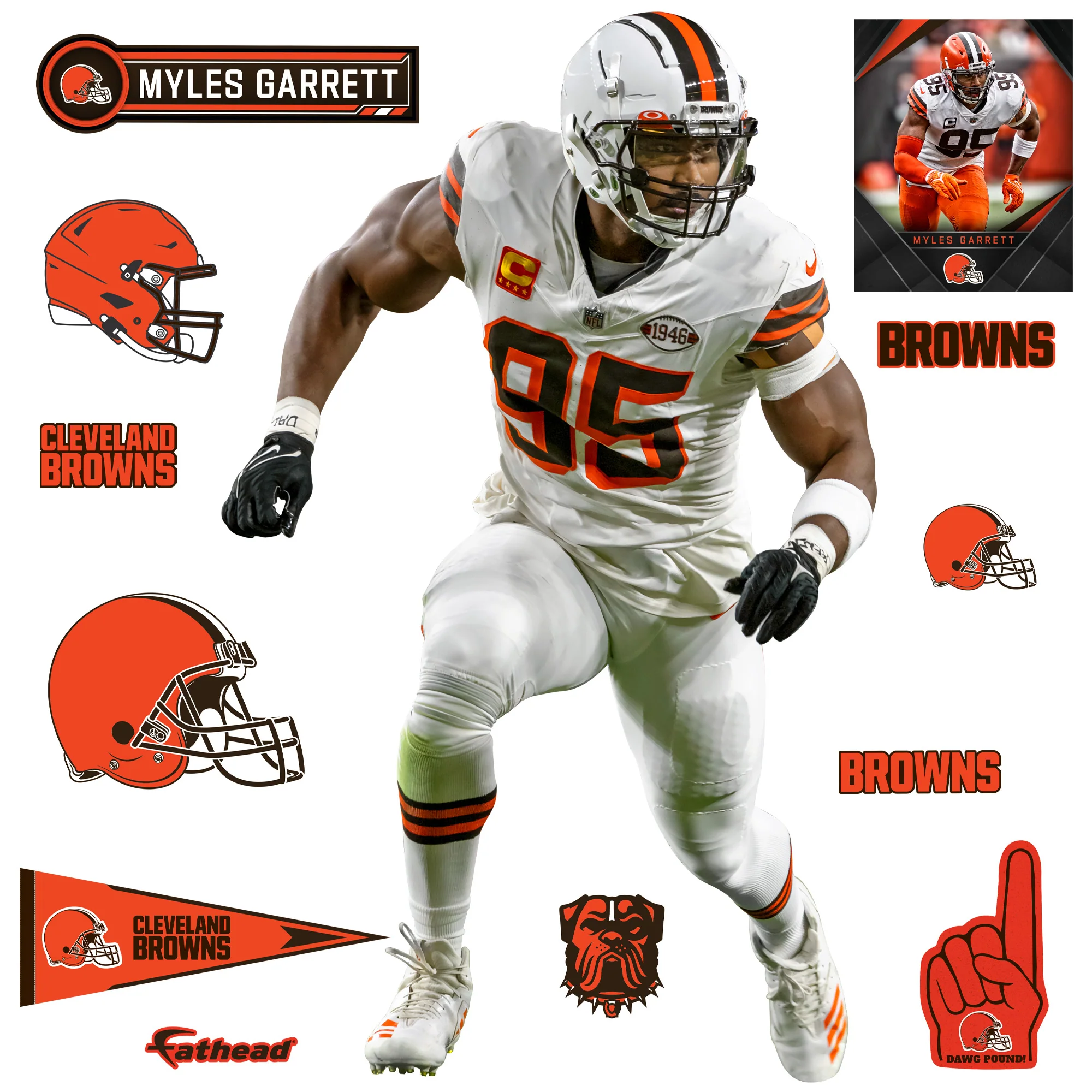 Myles Garrett - RealBig White-Out Collection - Official NFL - Cleveland Browns - Reusable Vinyl Wall Decals - Image 2