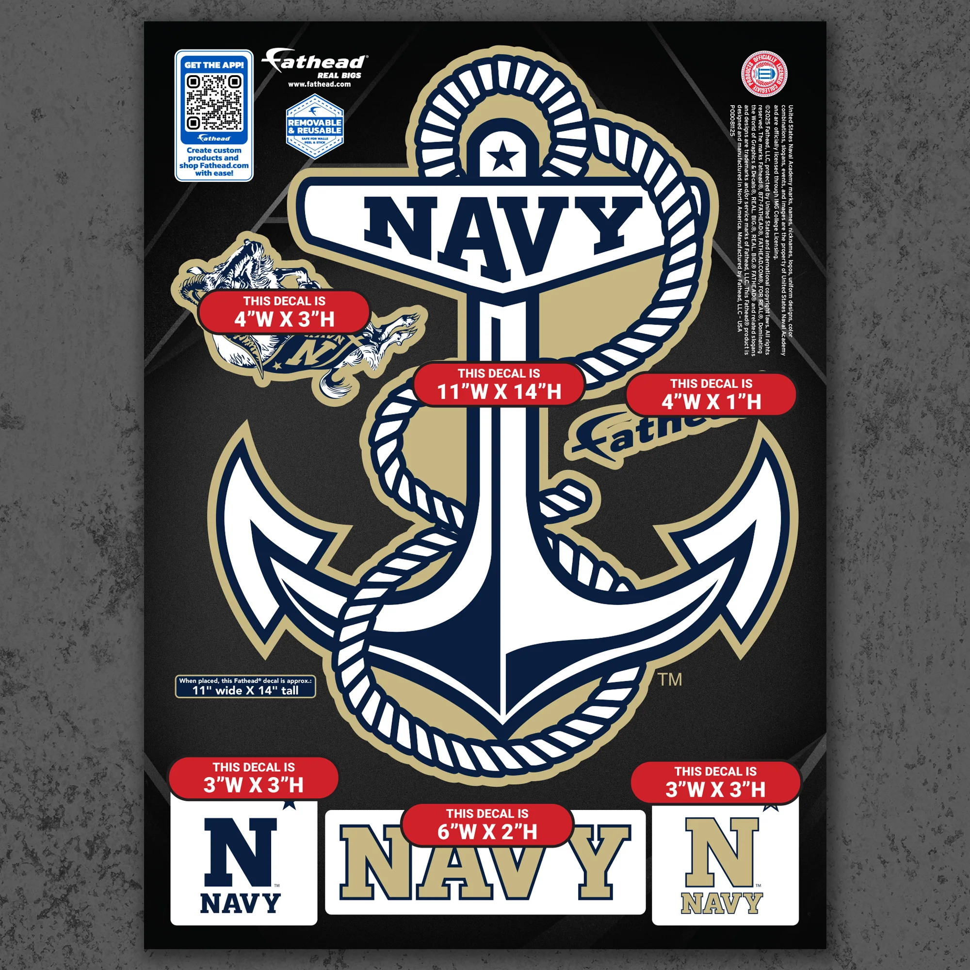 Navy Midshipmen - RealBig Anchor Logo Collection - Official NCAA - Reusable Vinyl Wall Decals - Image 8
