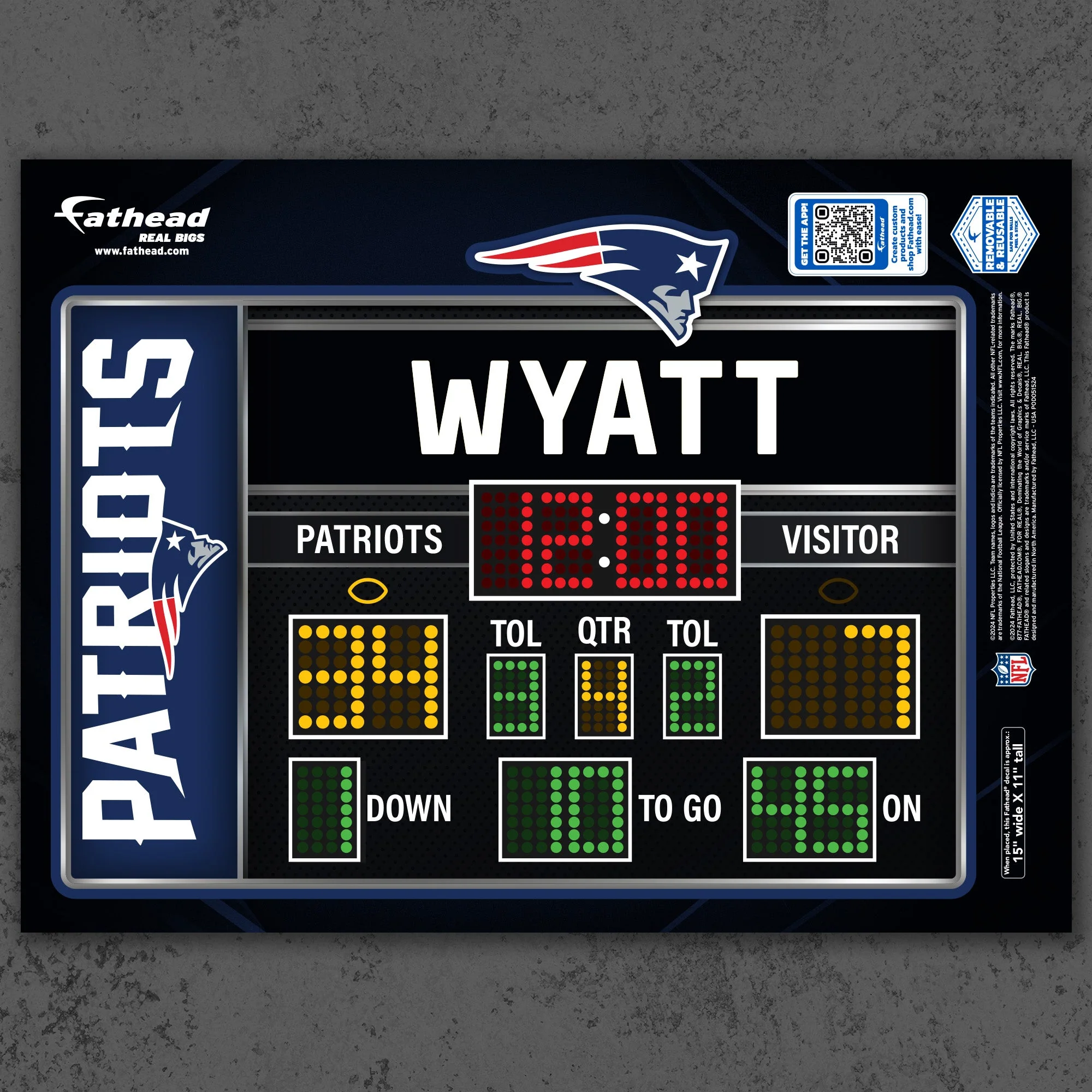 New England Patriots - Scoreboard Graphic - With Personalized Name - Official NFL - Reusable Vinyl Wall Decals - Image 7