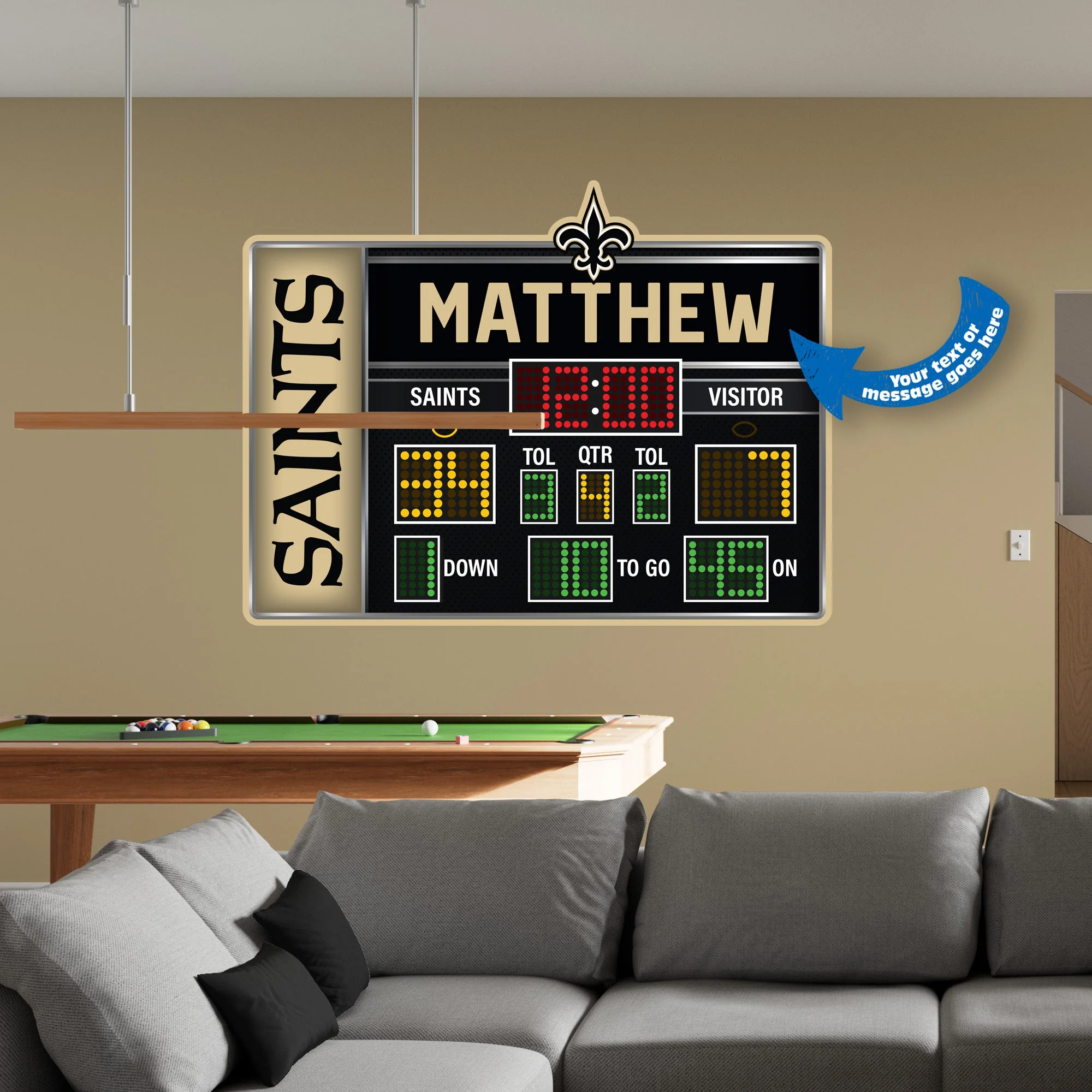 New Orleans Saints - Scoreboard Graphic - With Personalized Name - Official NFL - Reusable Vinyl Wall Decals - Image 3