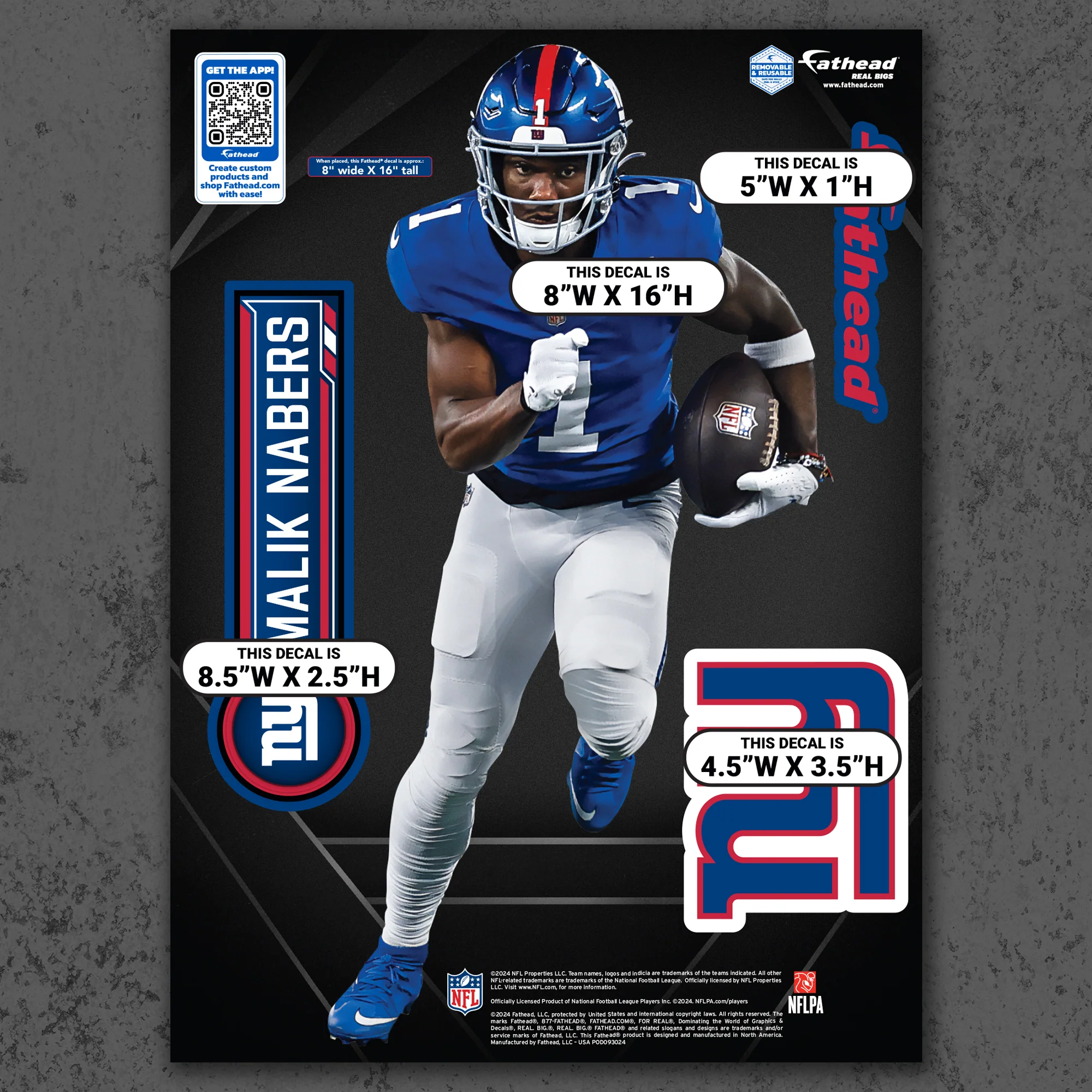 Malik Nabers - RealBig Collection - New York Giants - Official NFL - Reusable Vinyl Wall Decals - Image 8