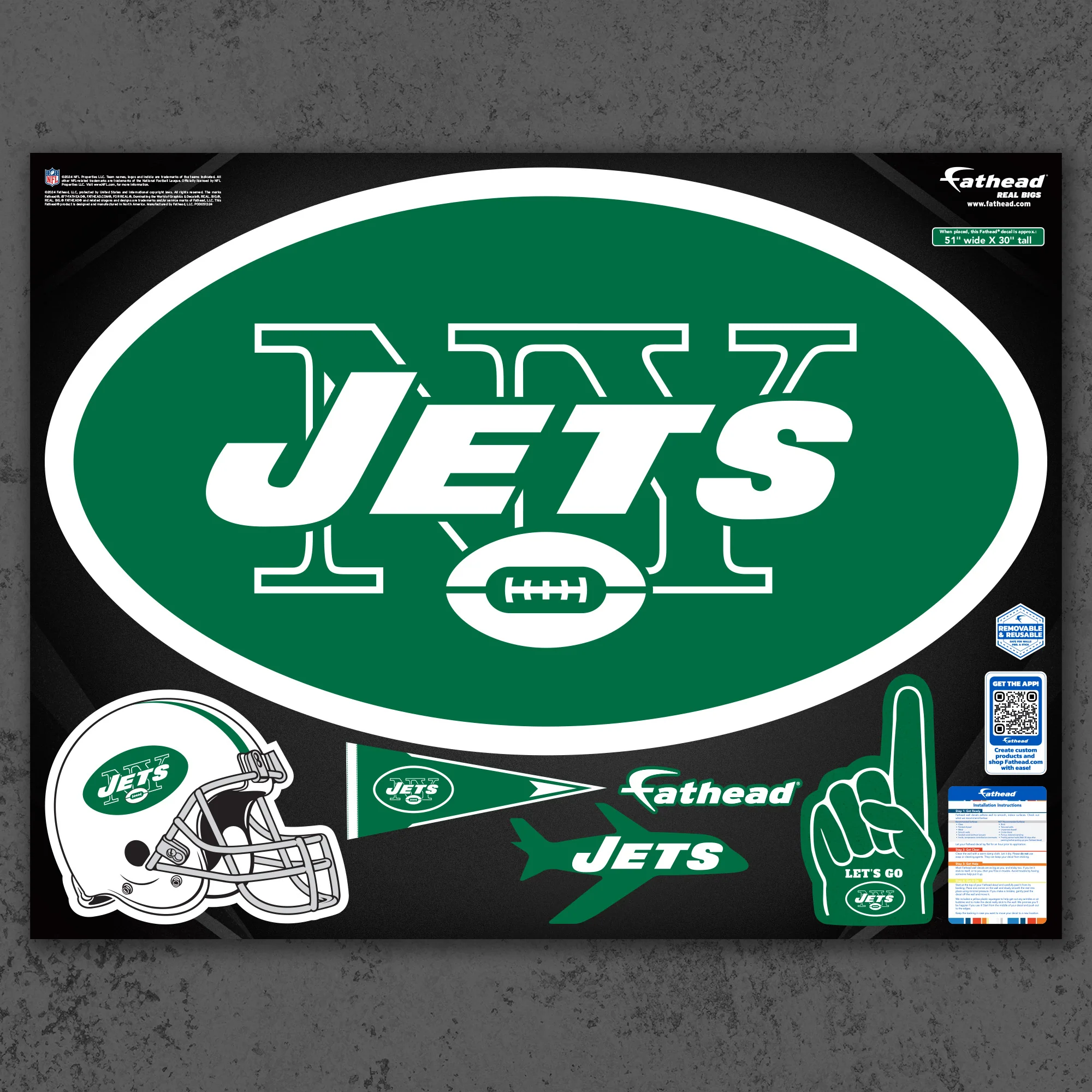 New York Jets - RealBig Classic Logo Collection - Official NFL - Reusable Vinyl Wall Decals - Image 2