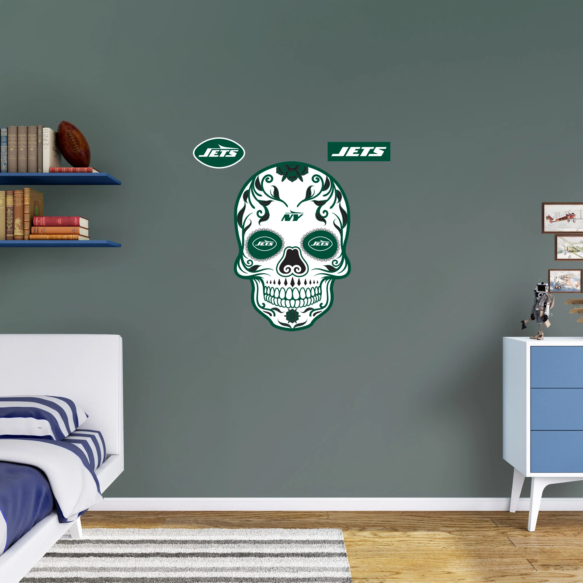 New York Jets - RealBig Skull Collection - Official NFL - Reusable Vinyl Wall Decals - Image 5