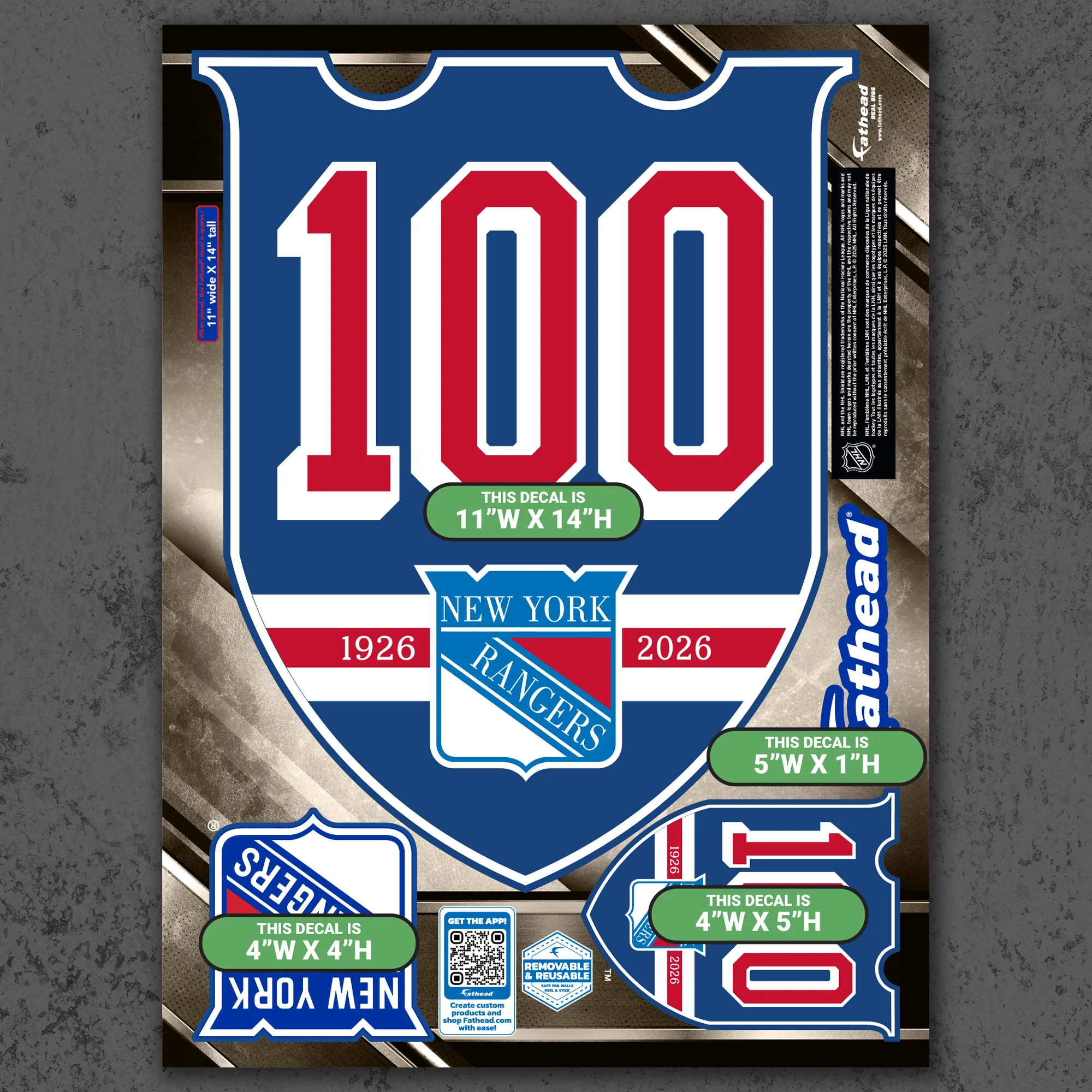 New York Rangers - RealBig Centennial Logo Collection - Official NHL - Reusable Vinyl Wall Decals - Image 8