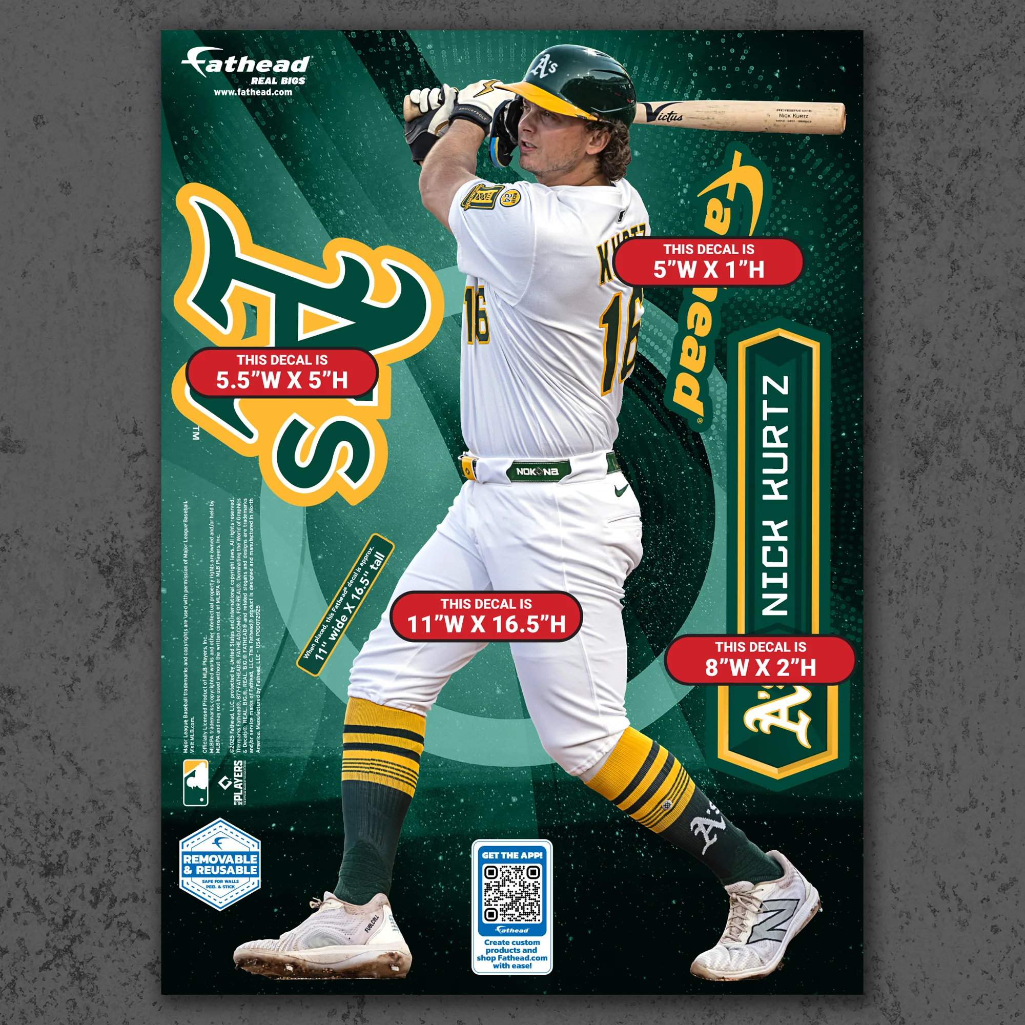 Nick Kurtz - RealBig Collection - Official MLB - Athletics - Reusable Vinyl Wall Decals - Image 8