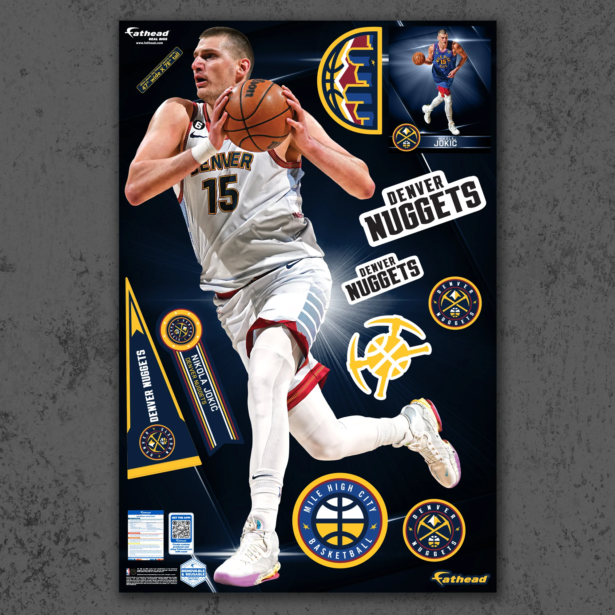 Nikola Jokic - Realbig City Jersey Collection - Official NBA - Denver Nuggets - Reusable Vinyl Wall Decals - Image 2