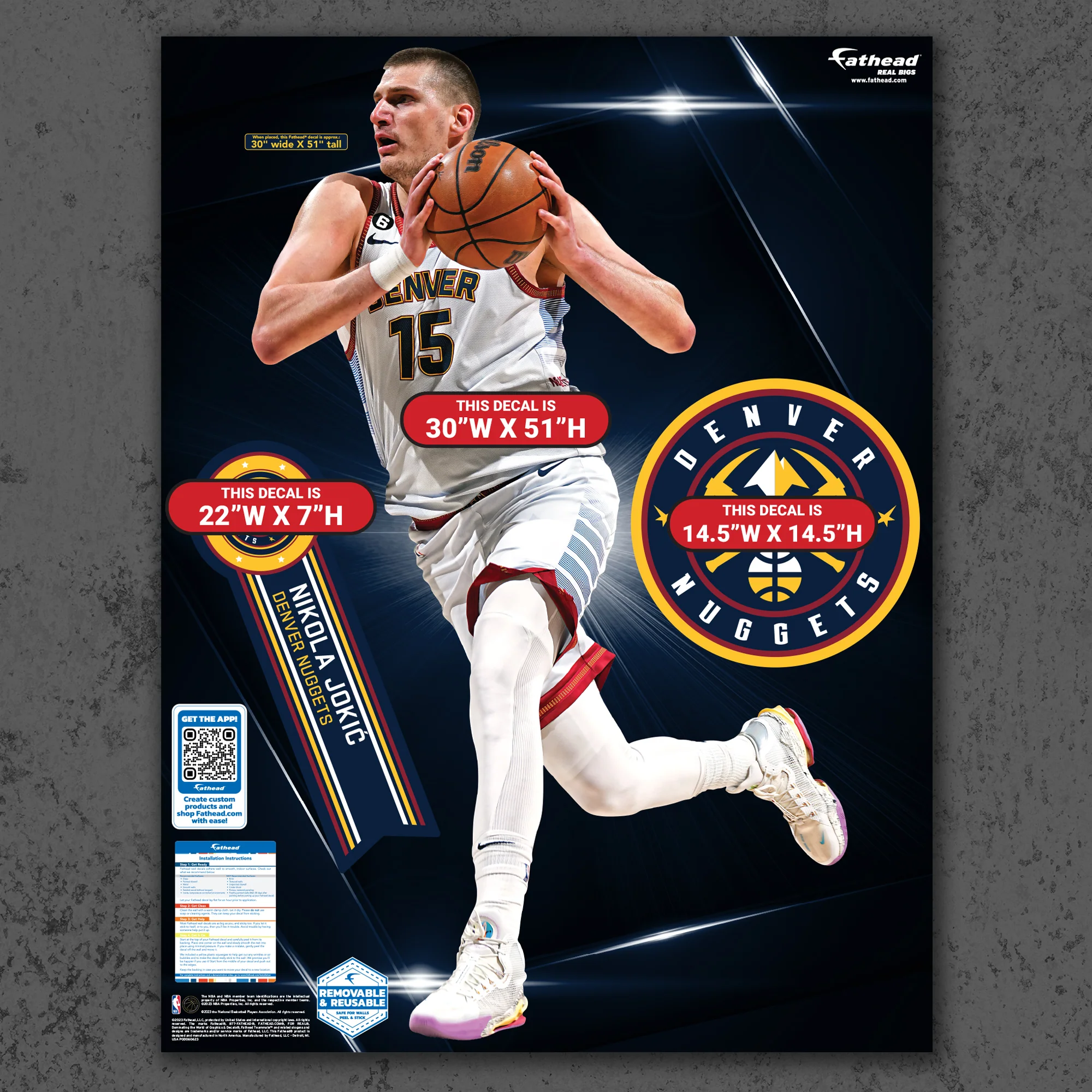 Nikola Jokic - Realbig City Jersey Collection - Official NBA - Denver Nuggets - Reusable Vinyl Wall Decals - Image 6