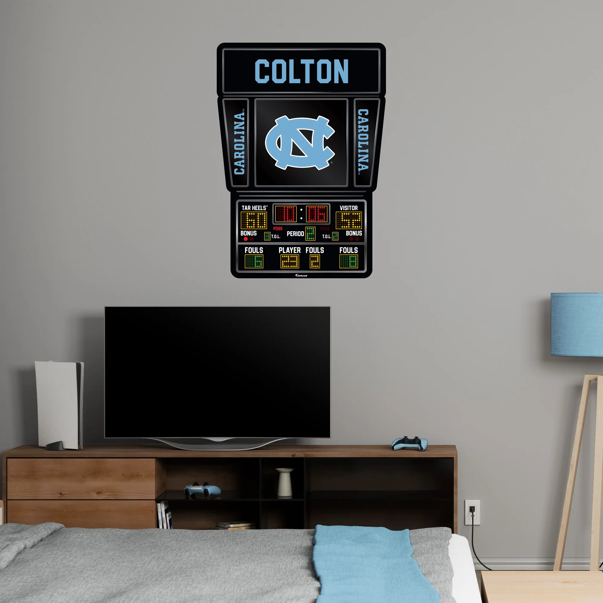 North Carolina Tar Heels - Basketball Scoreboard Graphic - With Personalized Name - Official NCAA - Reusable Vinyl Wall Decals