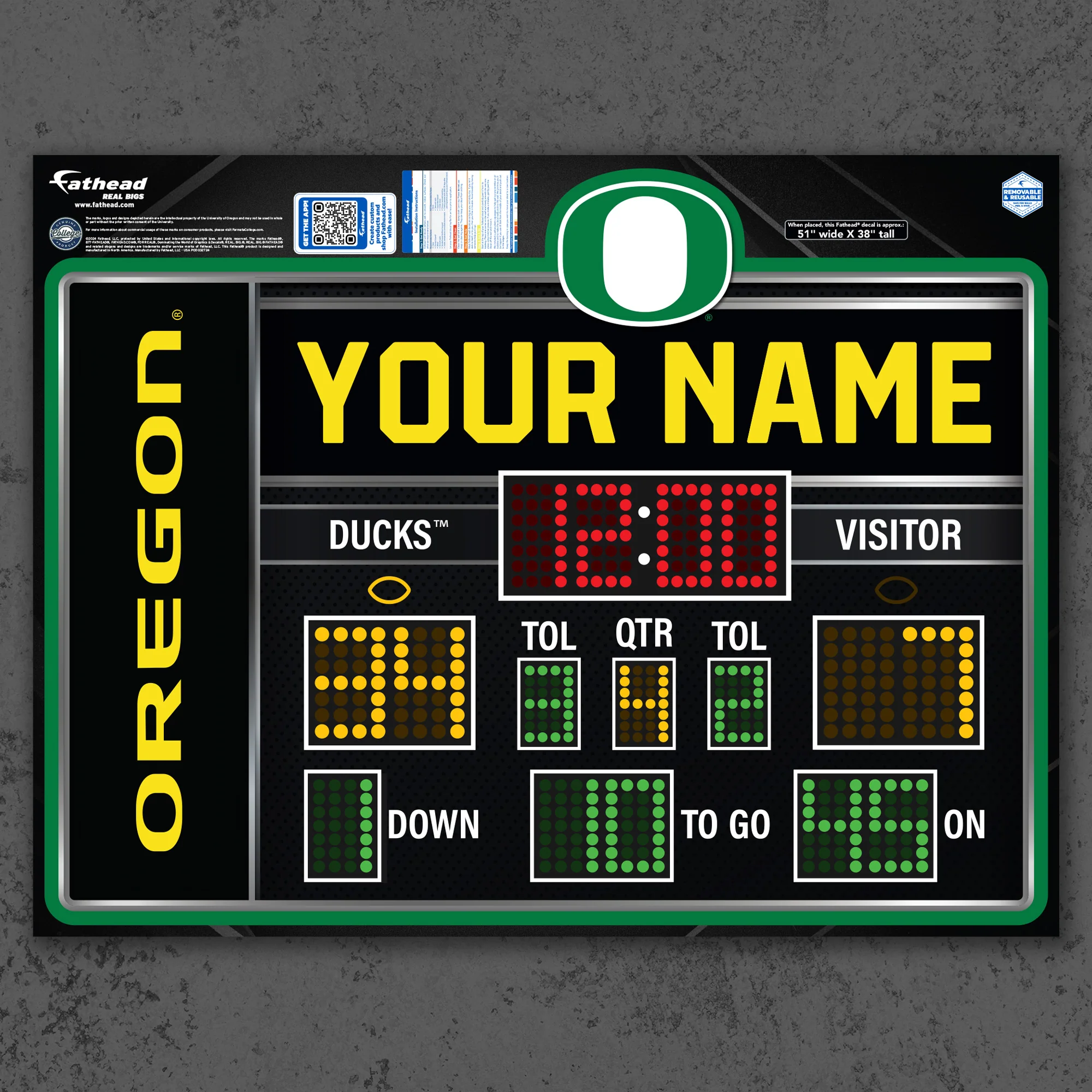 Oregon Ducks - Scoreboard Graphic - With Personalized Name - Official NCAA - Reusable Vinyl Wall Decal - Image 2