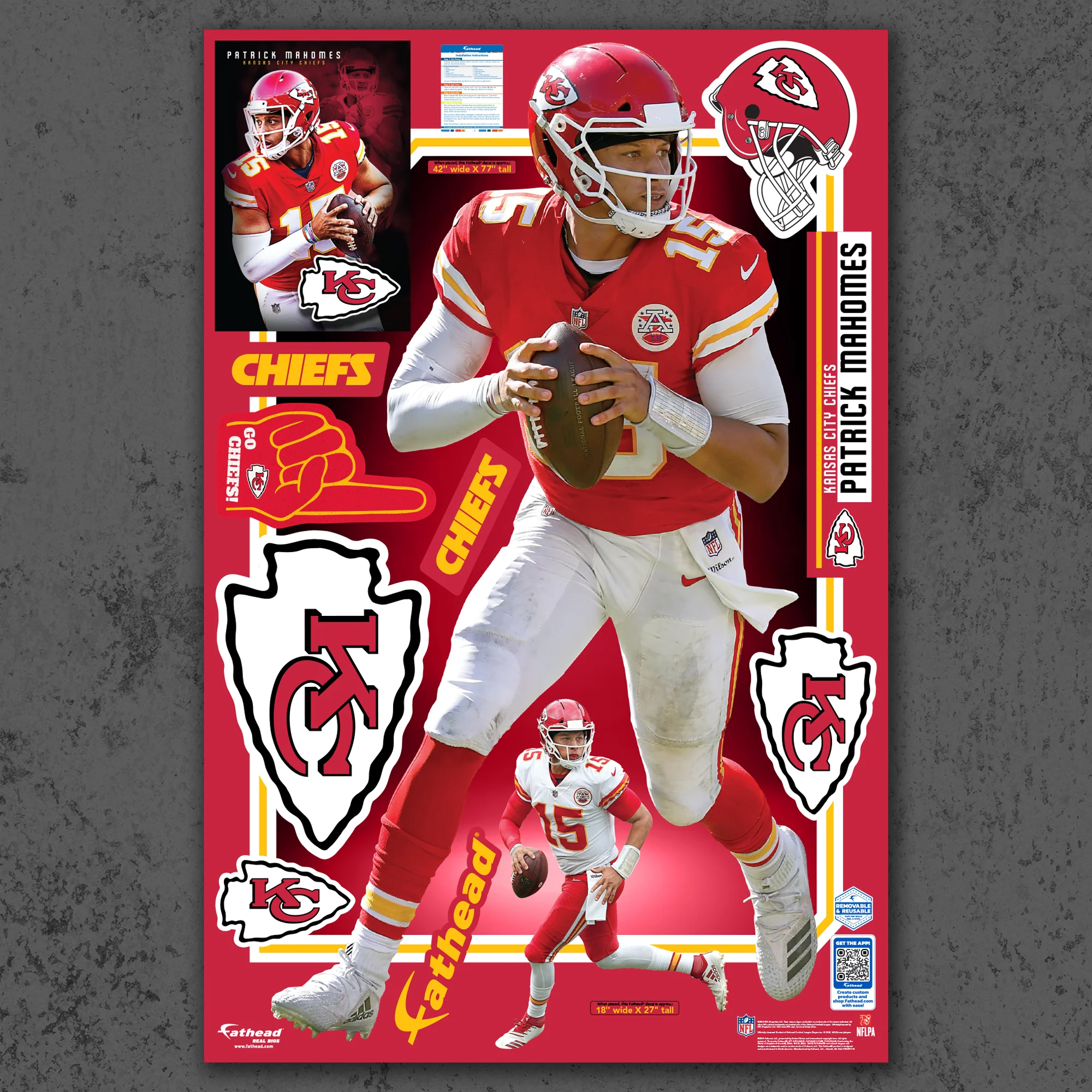 Patrick Mahomes II - RealBig Red & Gold Collection - Official NFL - Kansas City Chiefs - Reusable Vinyl Wall Decals - Image 2