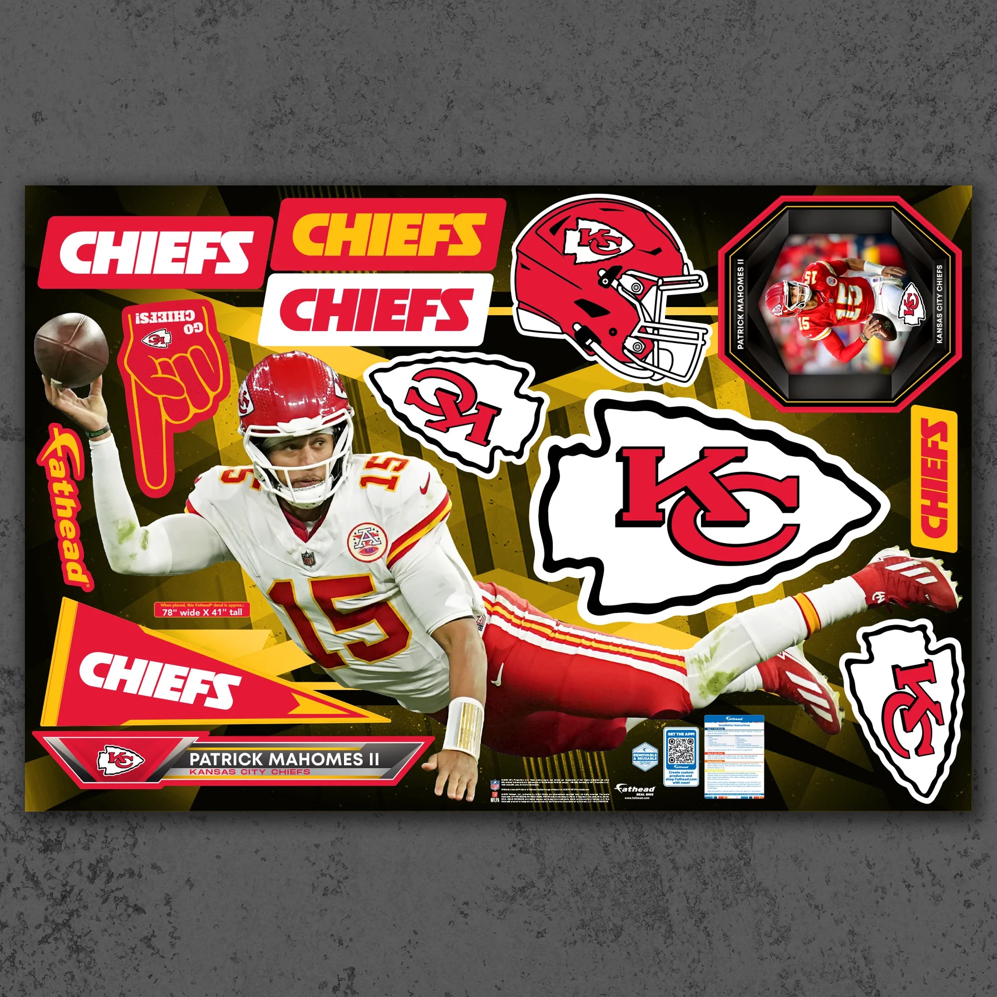 Patrick Mahomes II - RealBig Diving Pass Collection - Official NFL - Kansas City Chiefs - Reusable Vinyl Wall Decals - Image 2