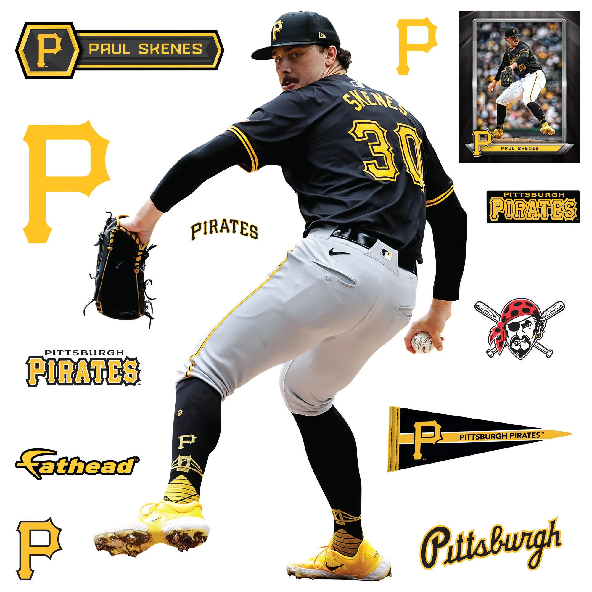 Paul Skenes - RealBig Black Jersey Collection - Official MLB - Pittsburgh Pirates - Reusable Vinyl Wall Decals - Image 2