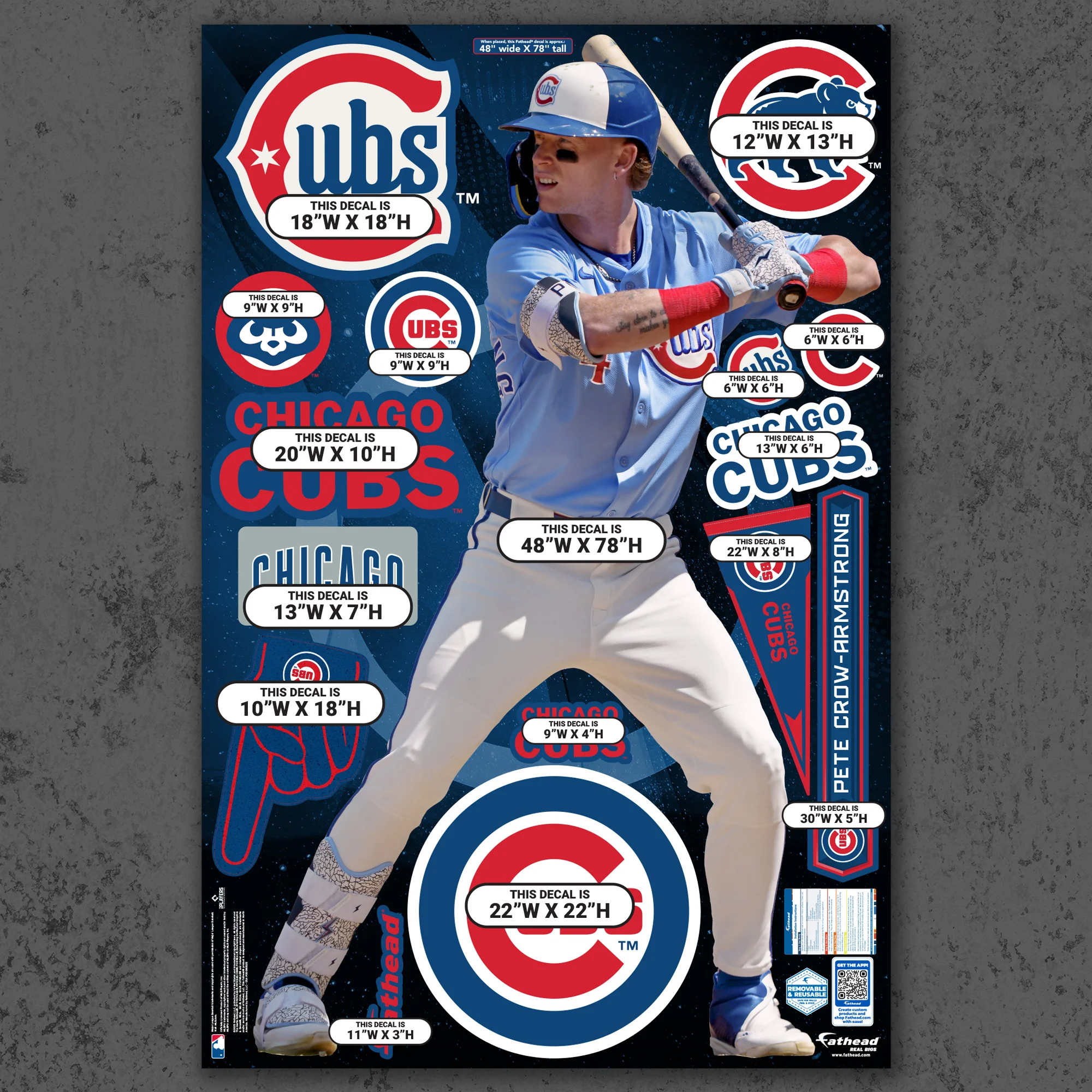 Pete Crow-Armstrong - RealBig Alternate Jersey Collection - Official MLB - Chicago Cubs - Reusable Vinyl Wall Decals - Image 4