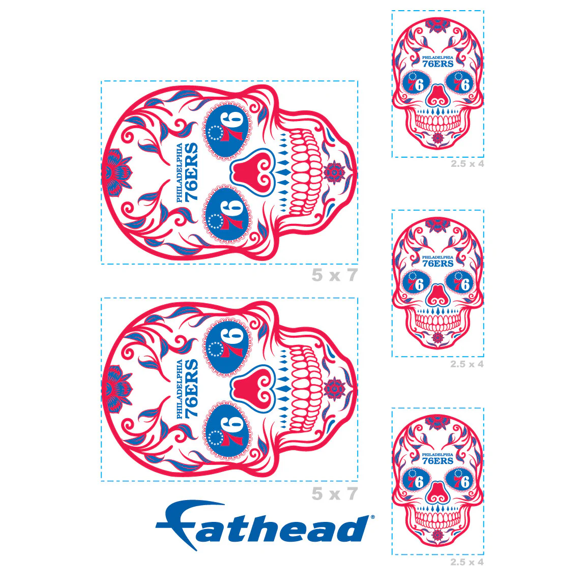 Philadelphia 76ers - 5 Sugar Skull Logo Minis (Mixed Sizes) - Official NBA - Reusable Vinyl Decals - Image 4