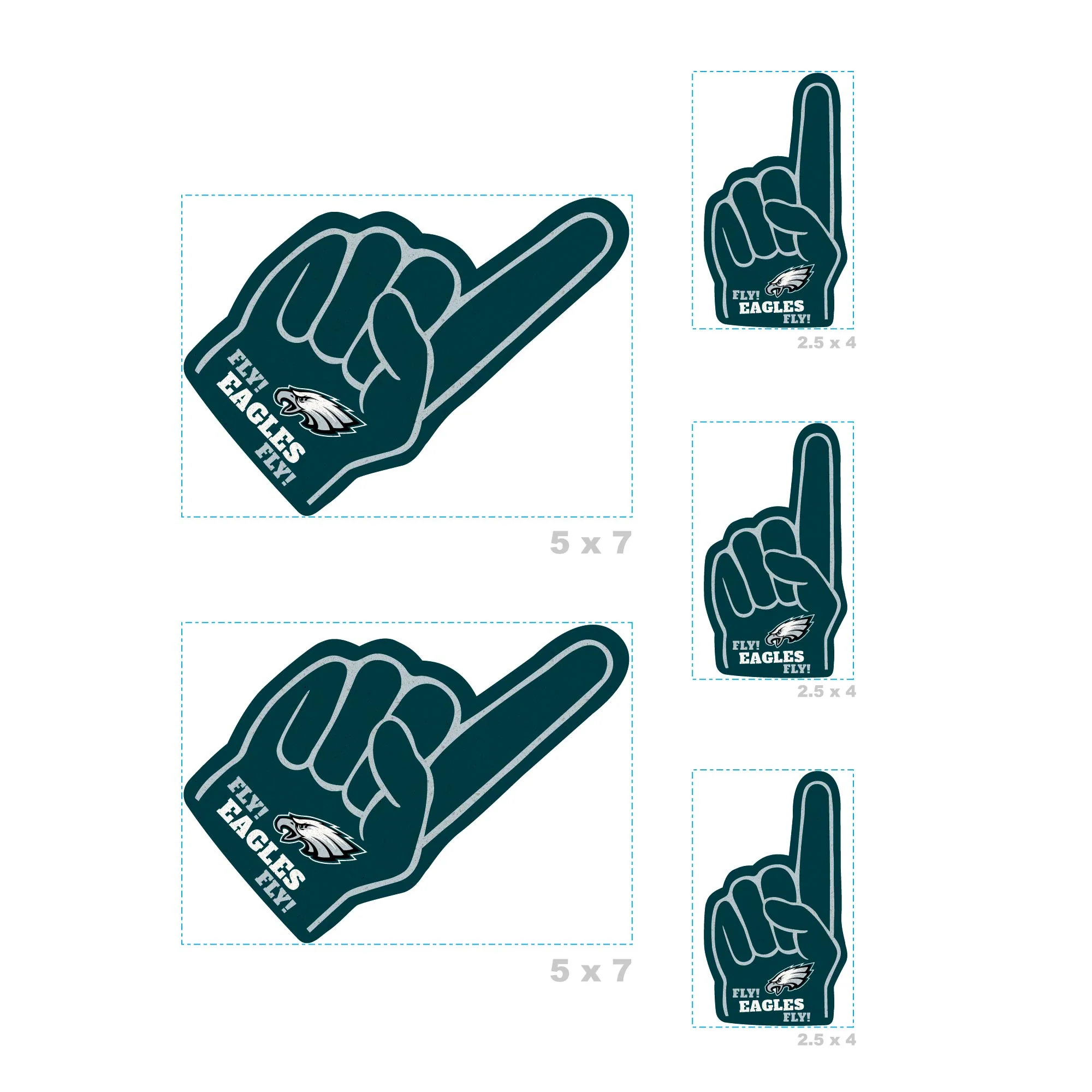 Philadelphia Eagles - 5 Foam Finger Minis (Mixed Sizes) - Official NFL - Reusable Vinyl Decals - Image 4
