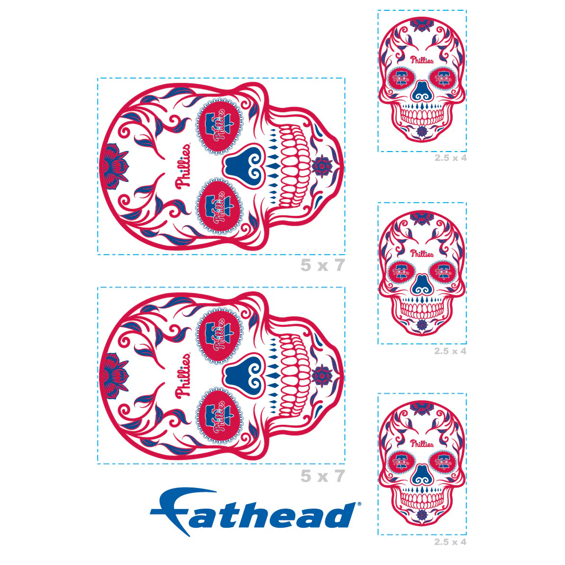 Philadelphia Phillies - 5 Sugar Skull Logo Minis (Mixed Sizes) - Official MLB - Reusable Vinyl Decals - Image 4