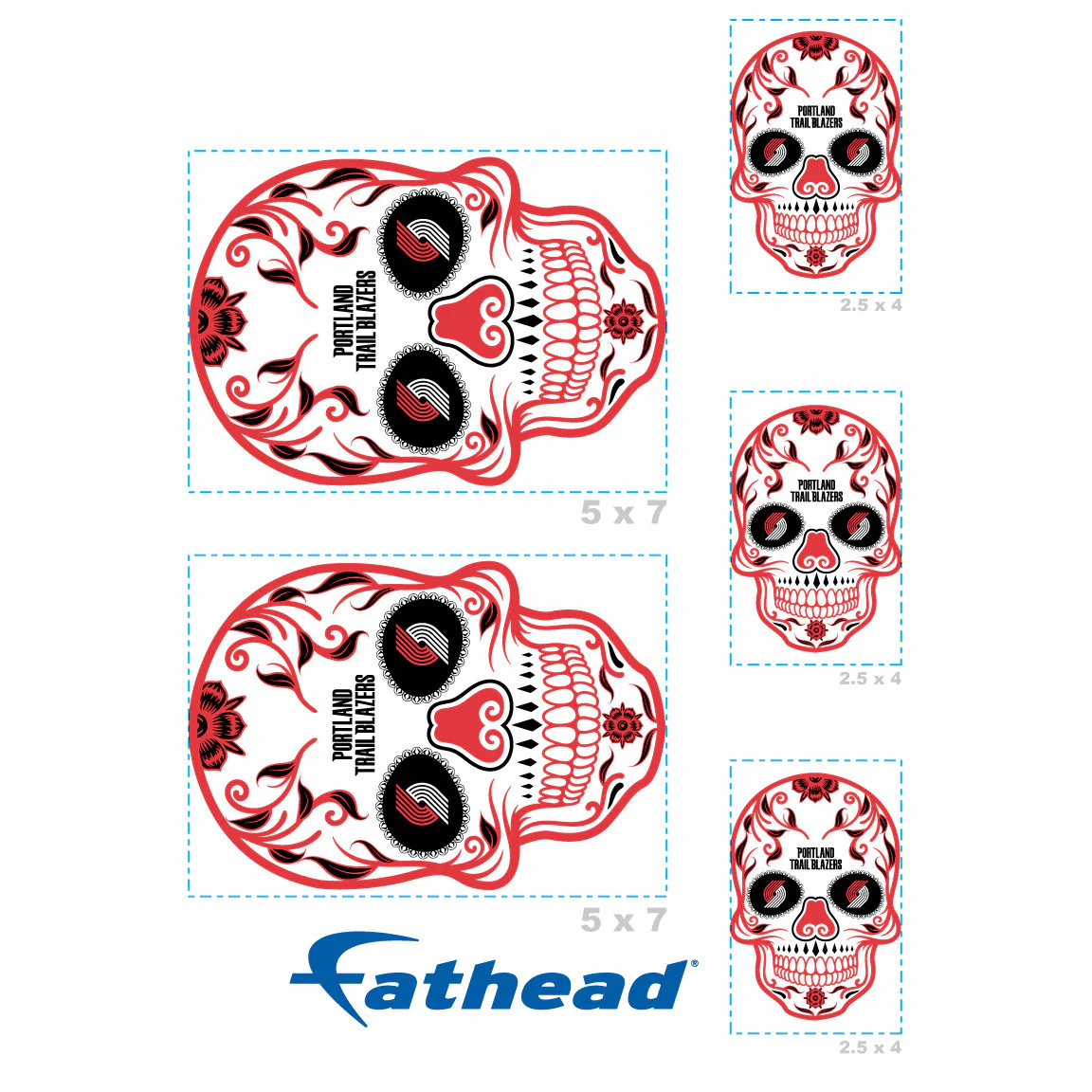 Portland Trail Blazers - 5 Sugar Skull Logo Minis (Mixed Sizes) - Official NBA - Reusable Vinyl Decals - Image 4