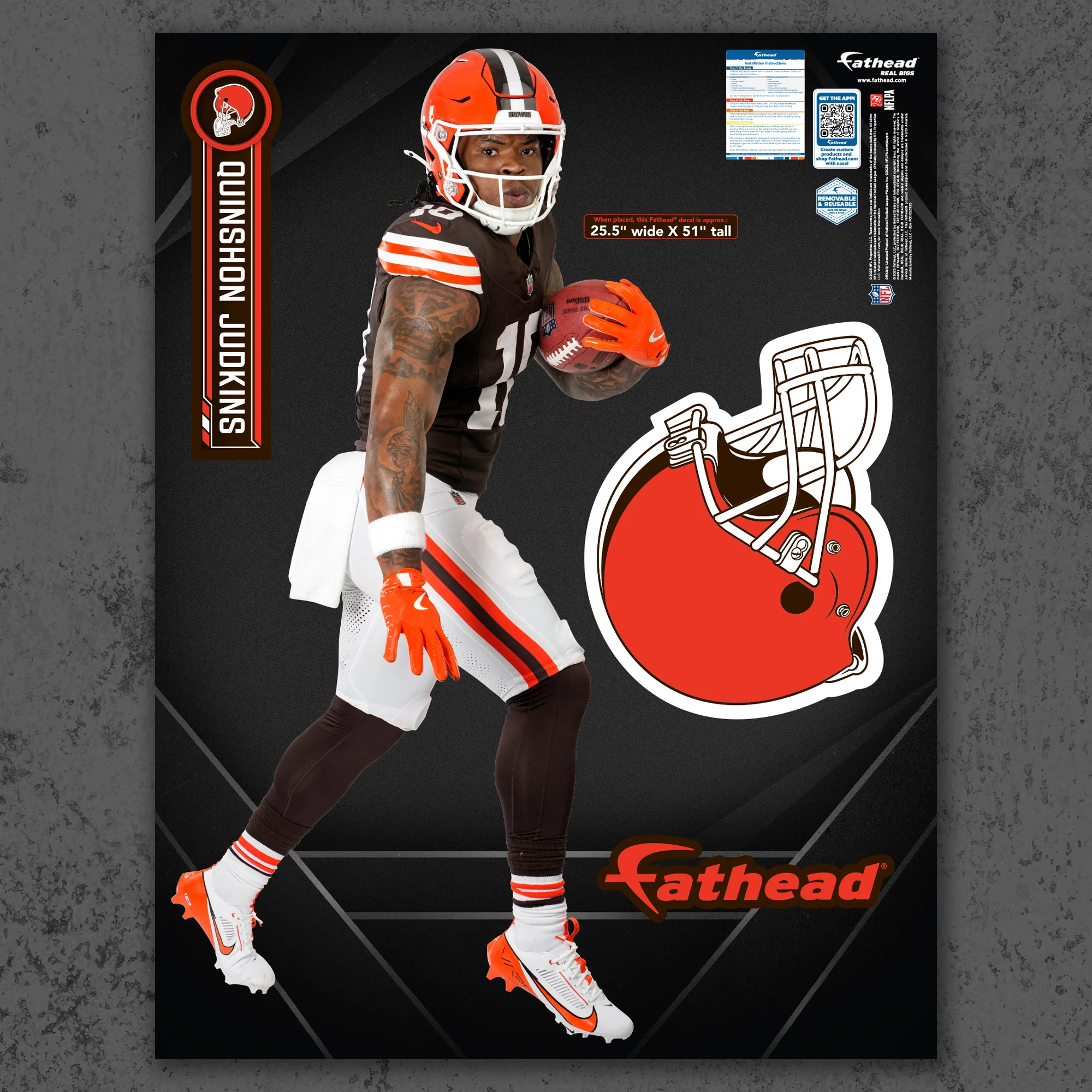 Quinshon Judkins - RealBig Rookie Premiere Collection - Official NFL - Cleveland Browns - Reusable Vinyl Wall Decals - Image 5